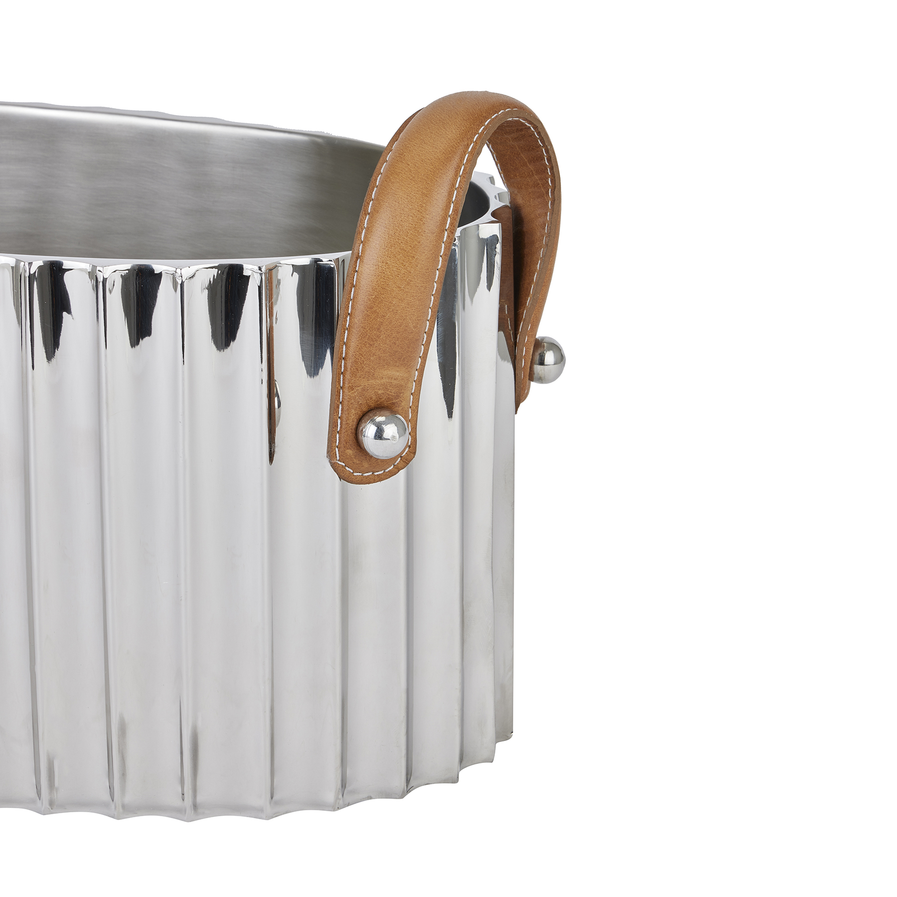 Large Silver Fluted Leather Handled Champagne Cooler - Image 2