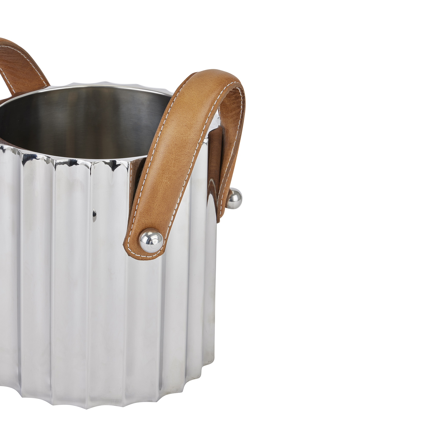 Silver Fluted Leather Handled Single Champagne Cooler - Image 2