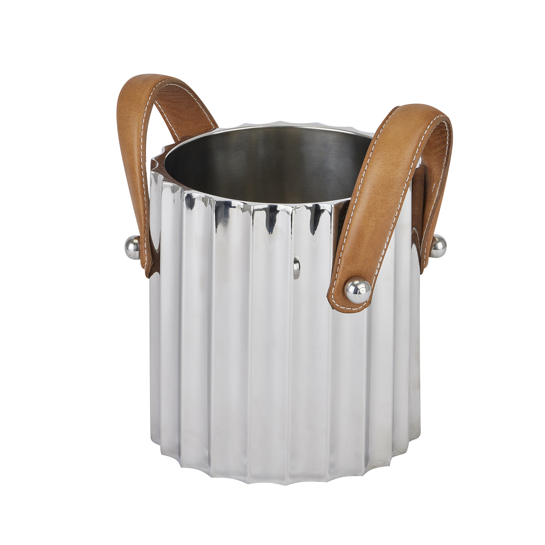 Silver Fluted Leather Handled Single Champagne Cooler - Image 1