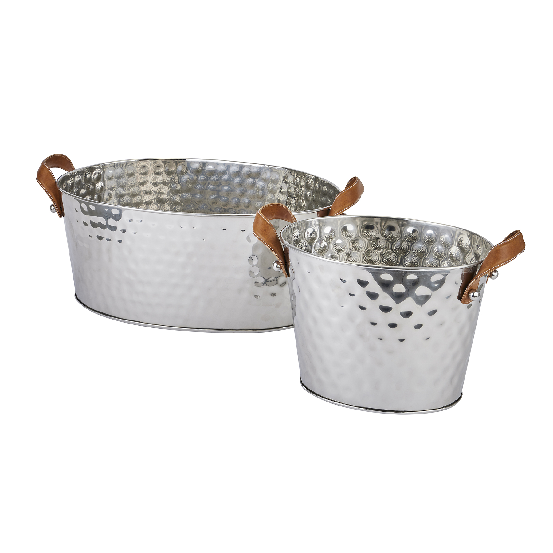 Silver Large Leather Handled Champagne Cooler - Image 3
