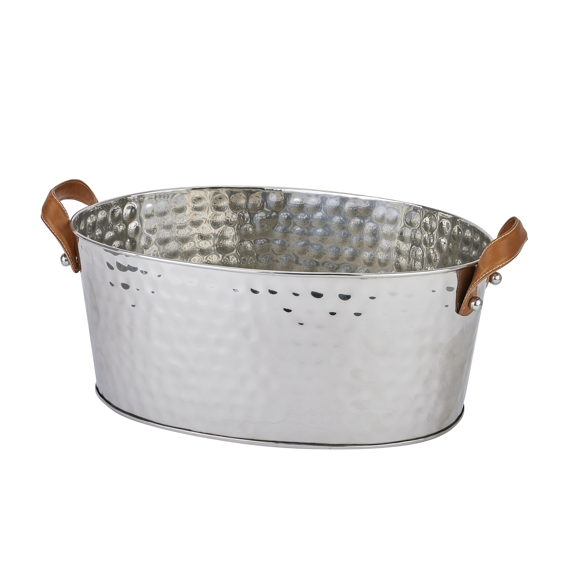 Silver Large Leather Handled Champagne Cooler - Image 1