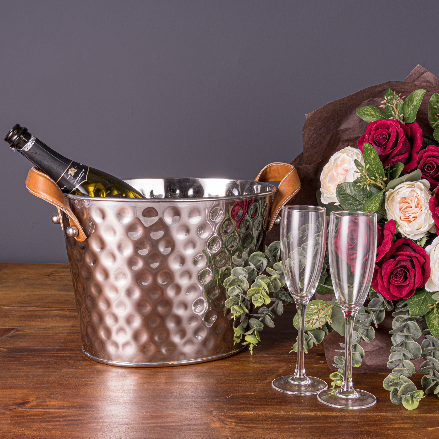 Silver Leather Handled Champagne Cooler - Image 4