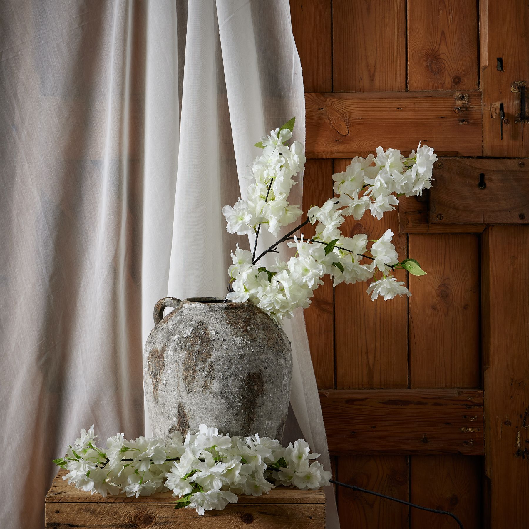 Large White Full Cherry Blossom Stem - Image 3