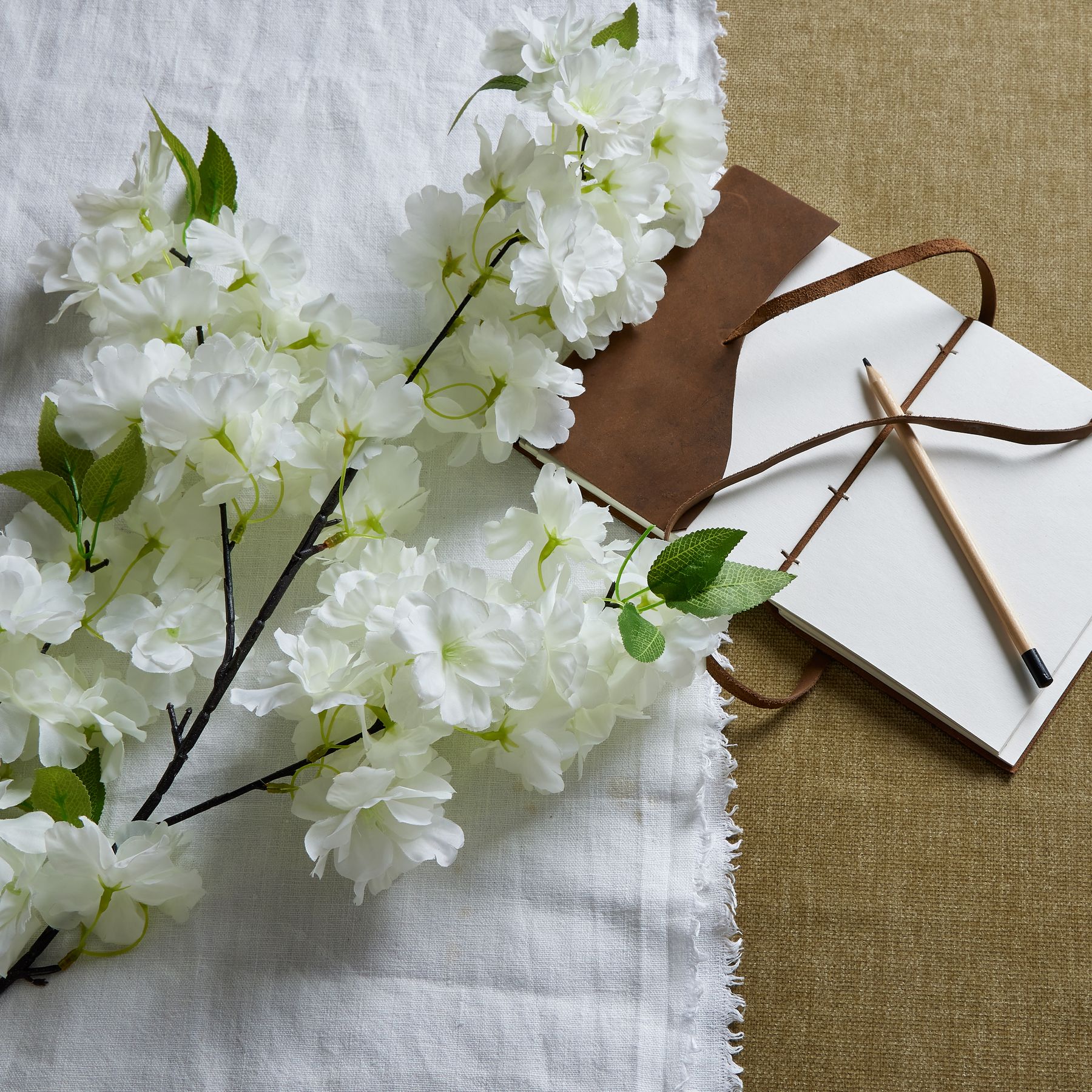 Large White Full Cherry Blossom Stem - Image 1