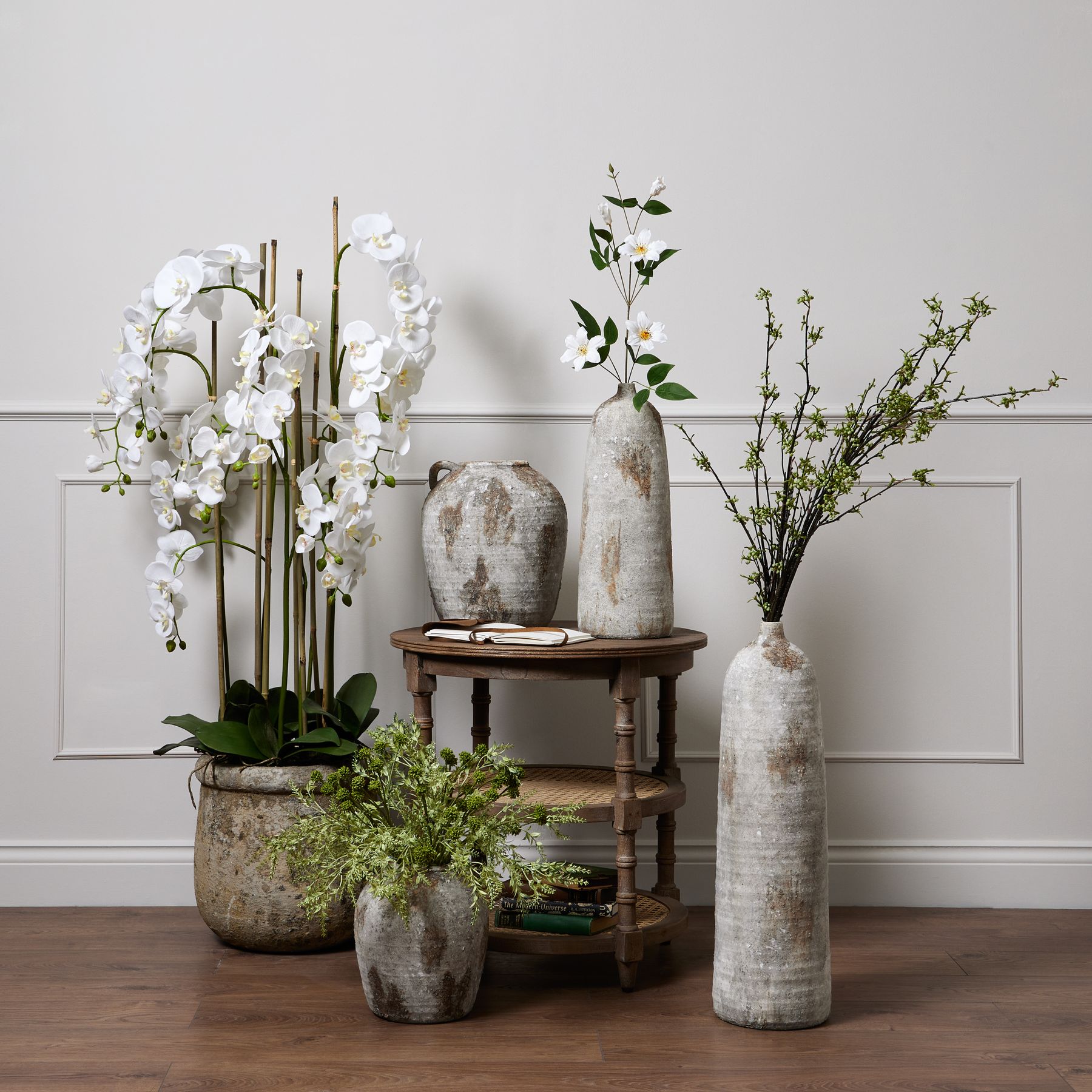 Large White Orchid In Antique Stone Pot - Image 4