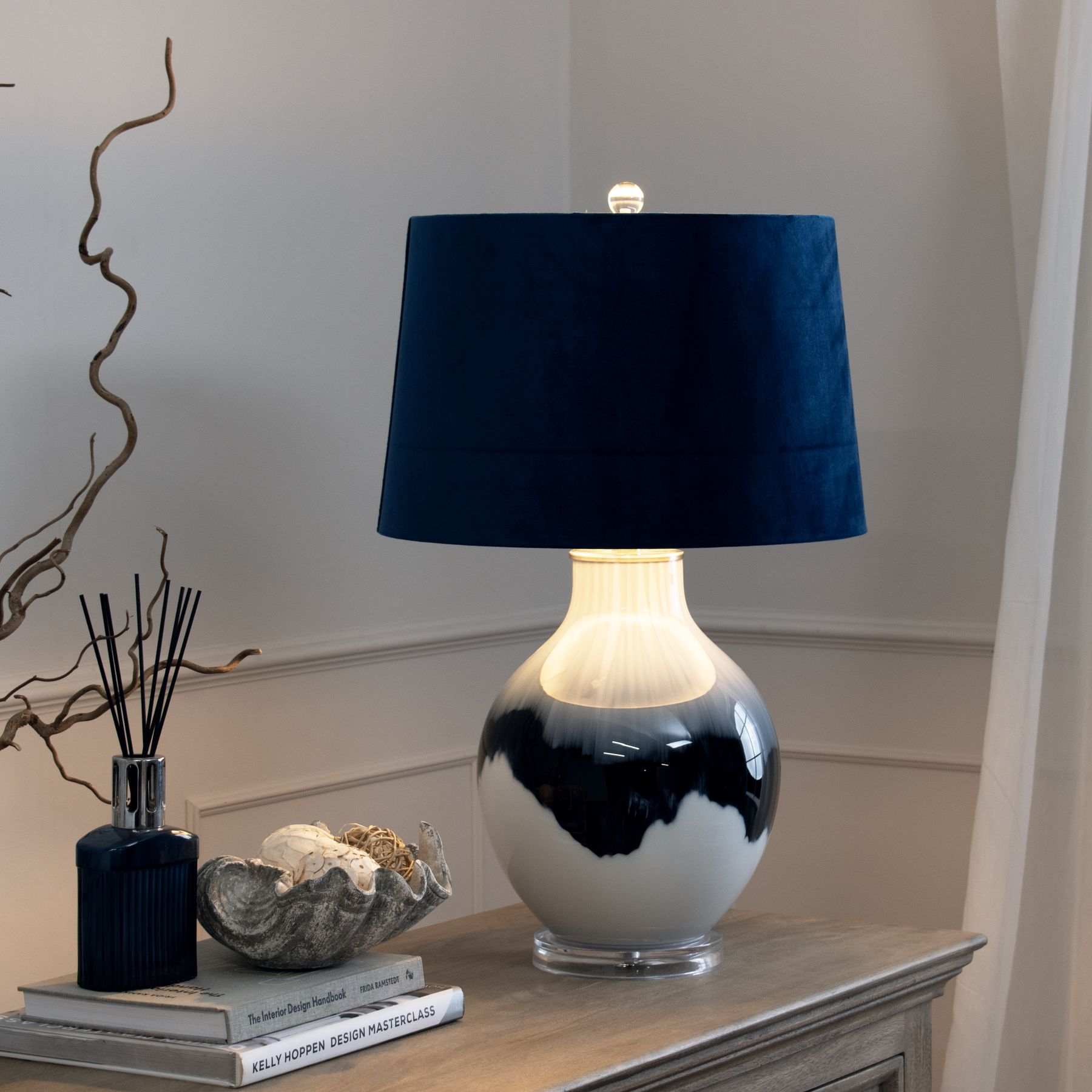 Ice Shadows Table Lamp With Navy Blue Lampshade - Image 6