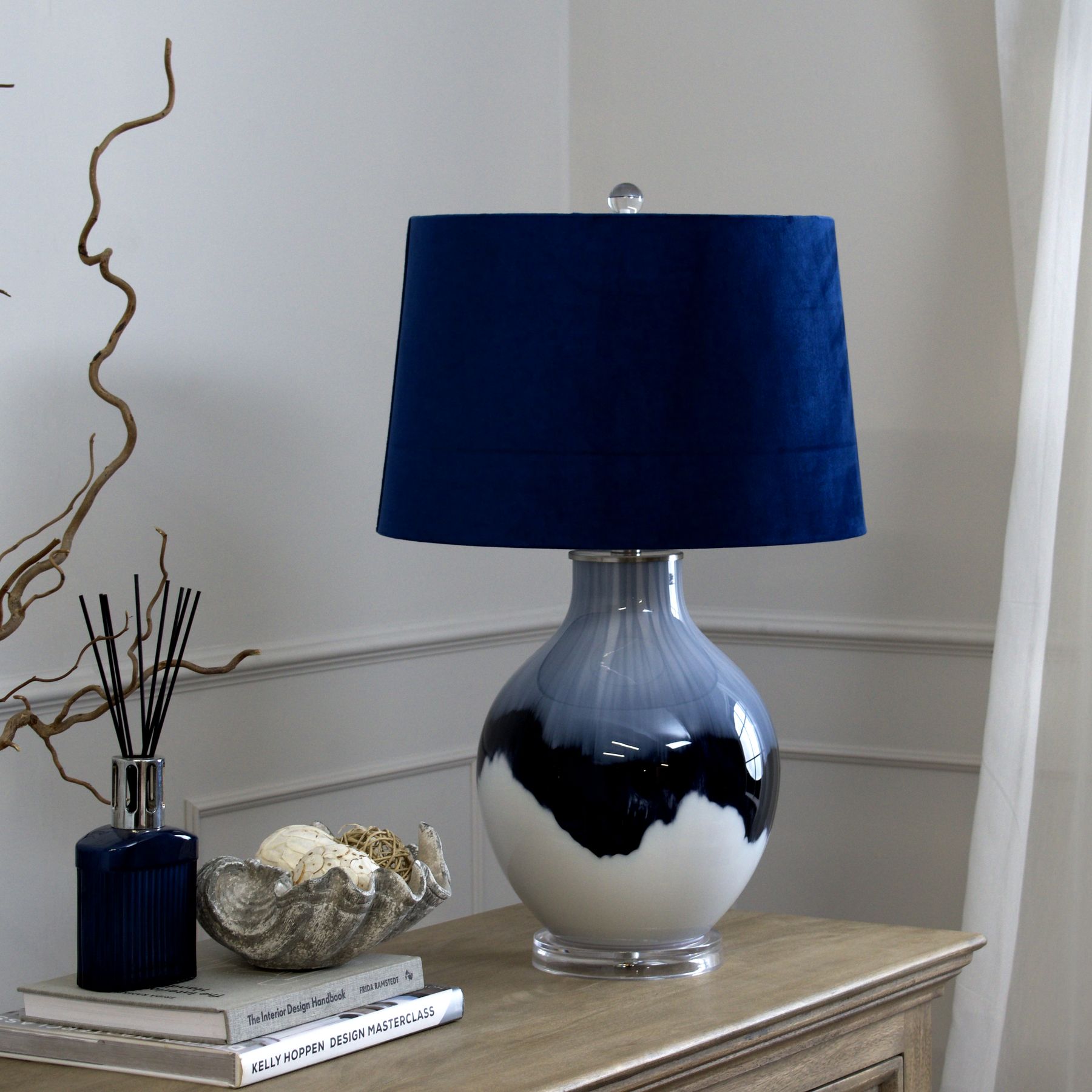 Ice Shadows Table Lamp With Navy Blue Lampshade - Image 7