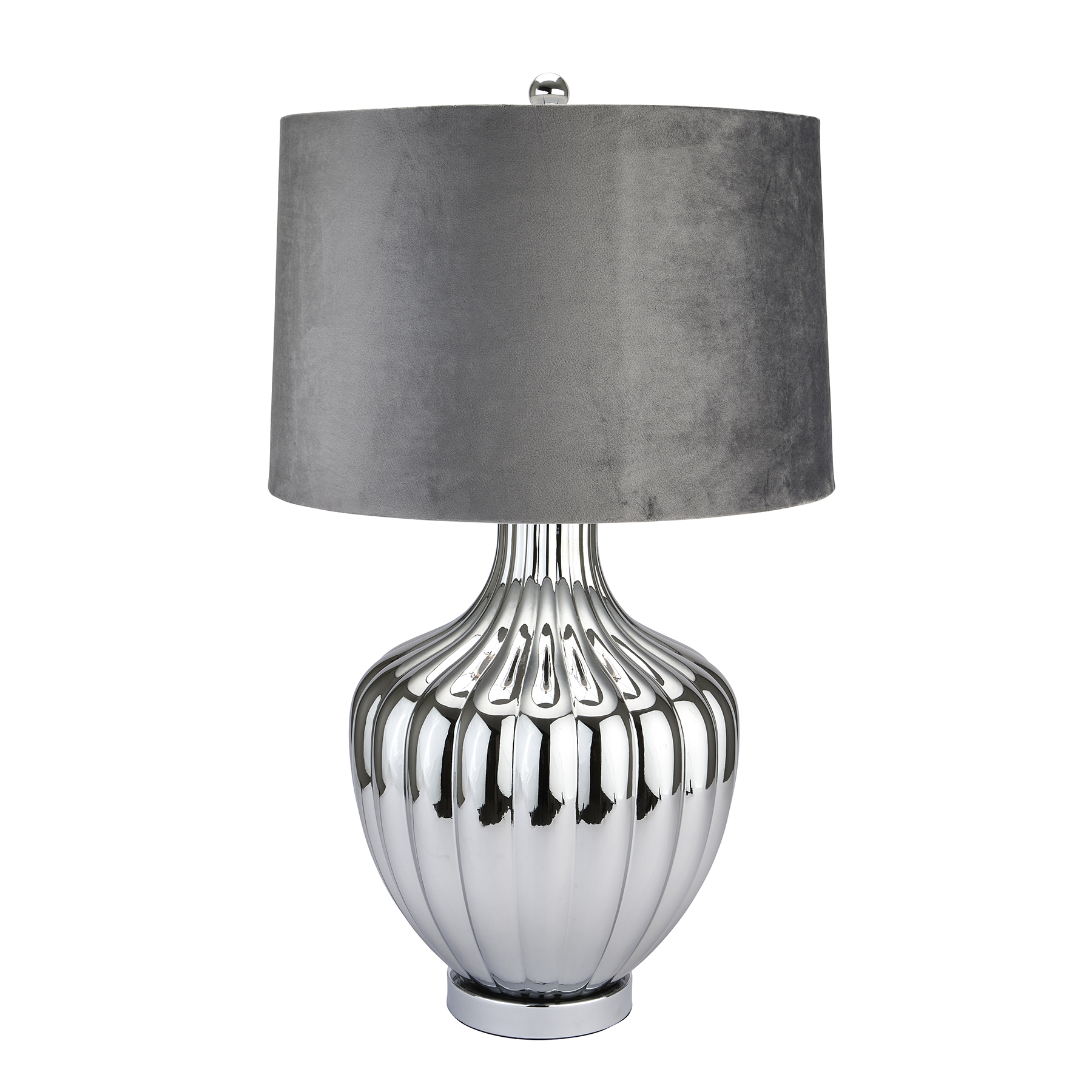 Large Silver Moonshine Table Lamp With Mid Grey Lampshade - Image 1