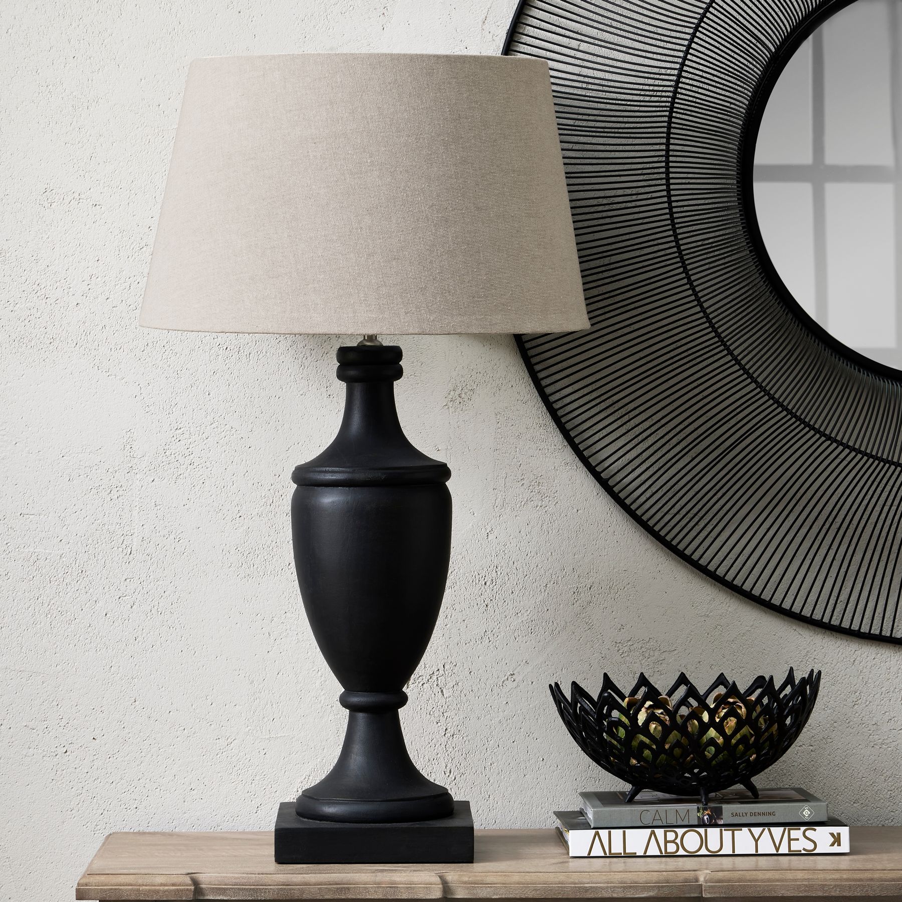 Delaney Grey Pillar Lamp With Linen Shade - Image 6