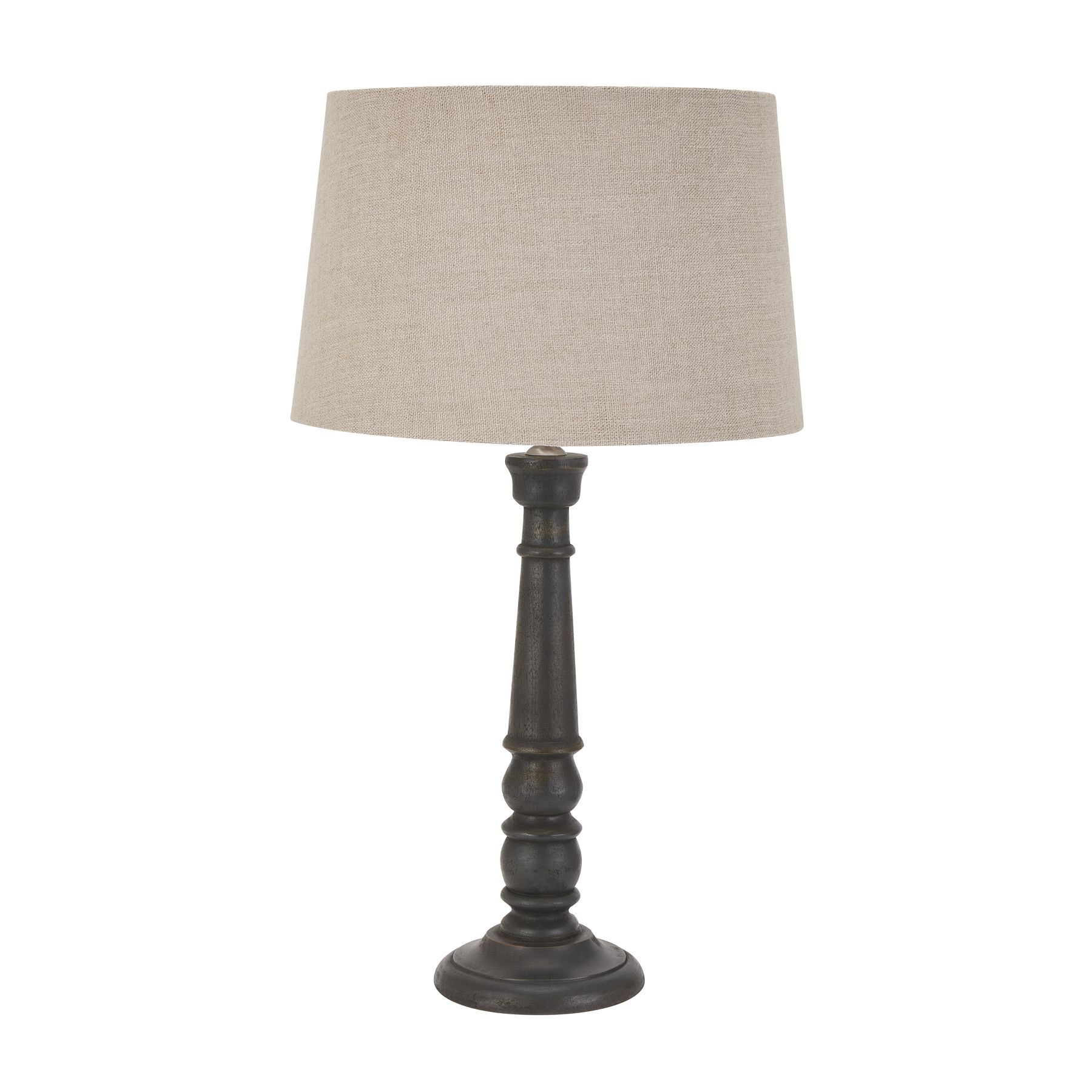 Delaney Grey Bead Candlestick Lamp With Linen Shade - Image 1