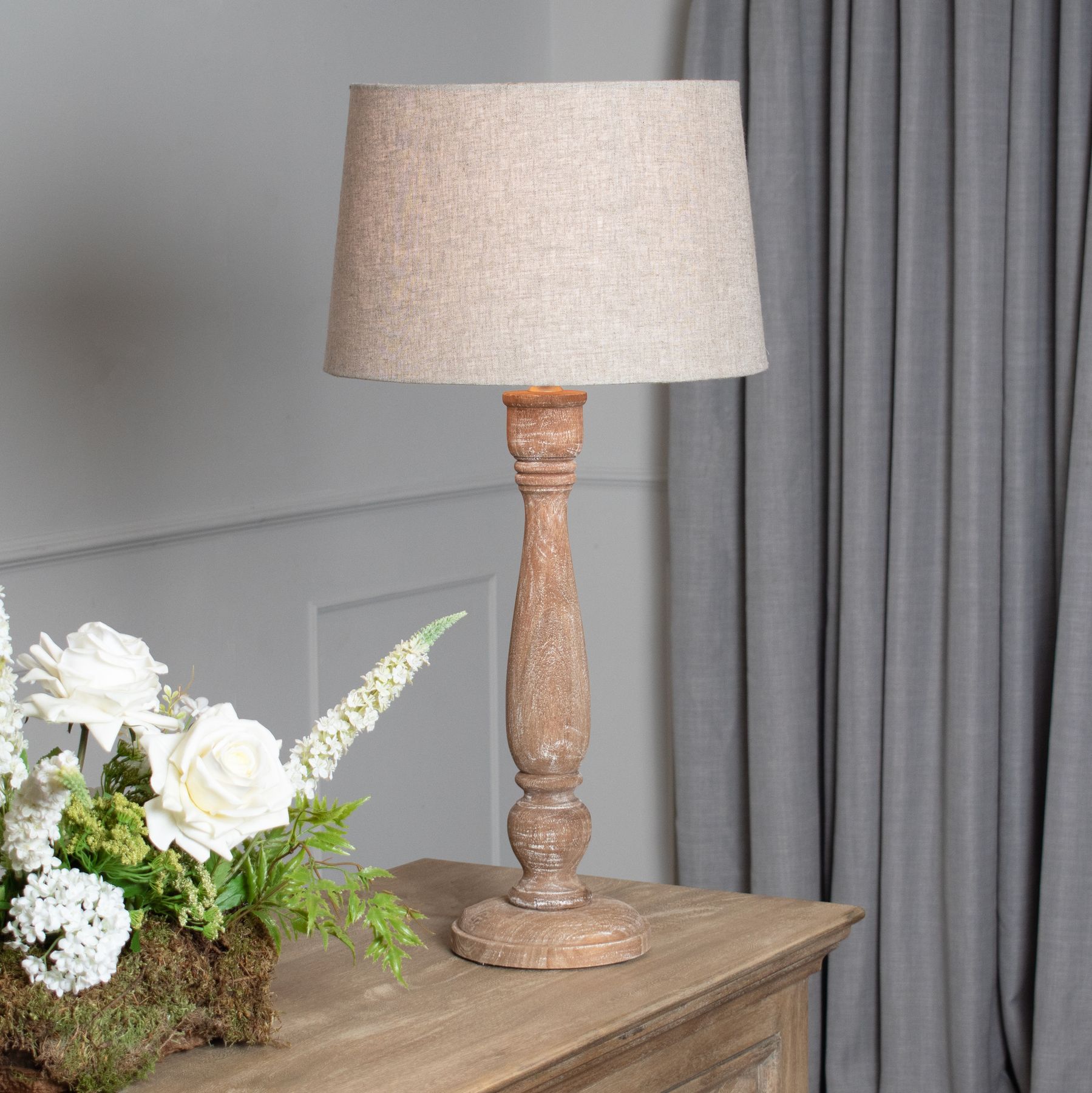 Delaney Natural Wash Candlestick Lamp With Linen Shade - Image 6