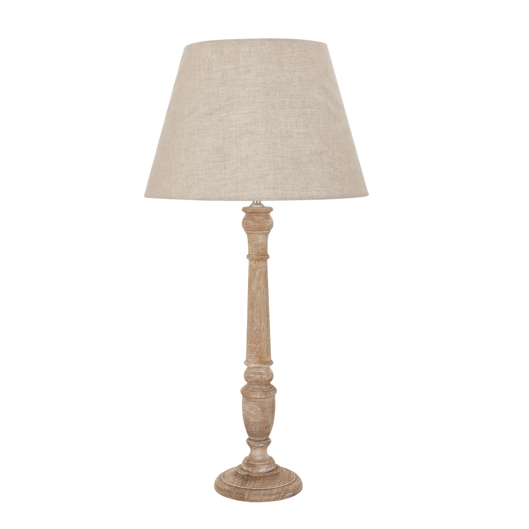 Delaney Natural Wash Spindle Lamp With Linen Shade - Image 1