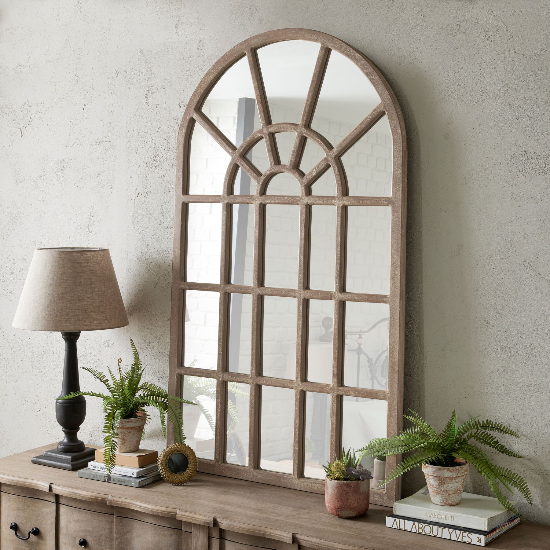 Copgrove Collection Arched Paned Wall Mirror - Image 4