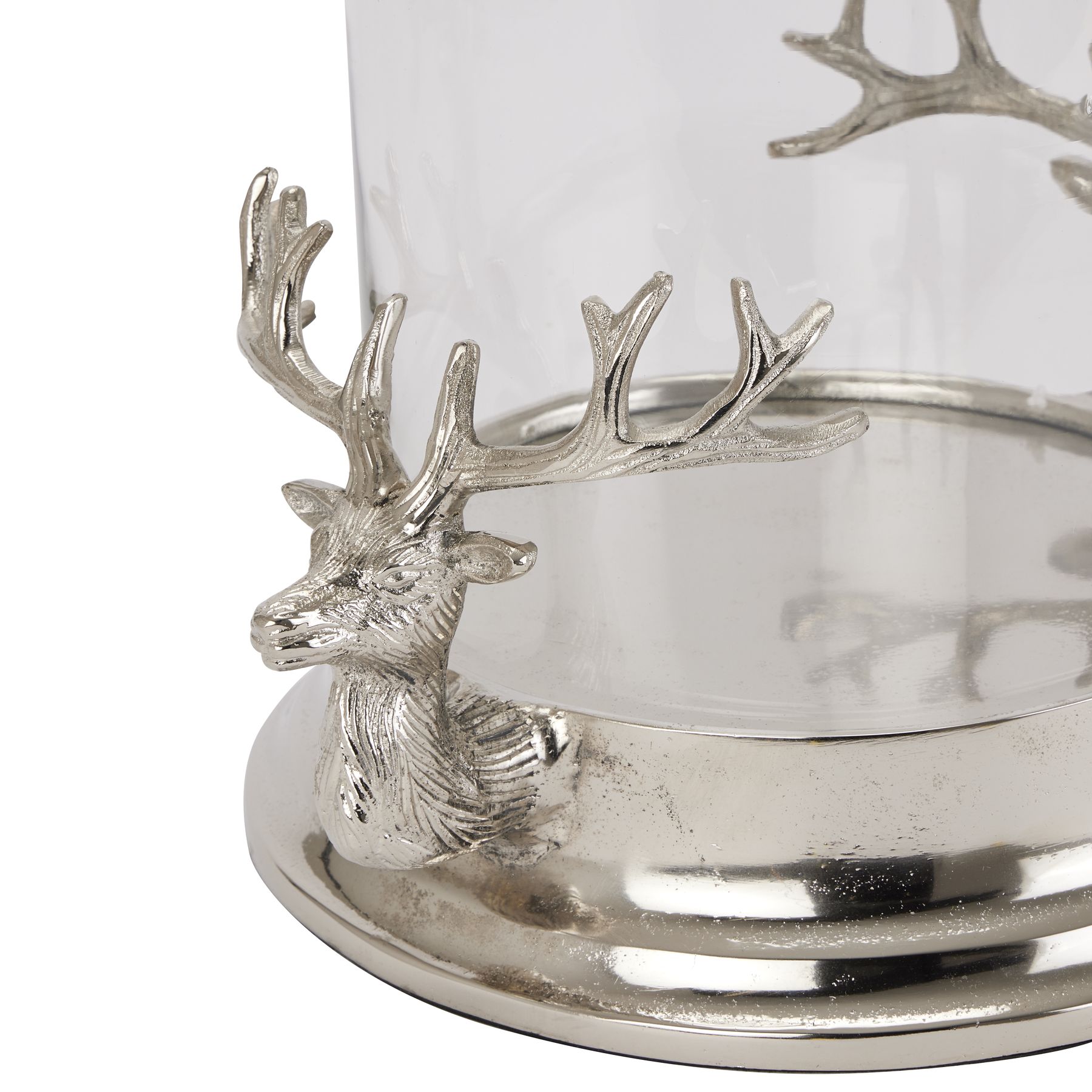 Silver Stag Heads Hurricane Lantern - Image 2