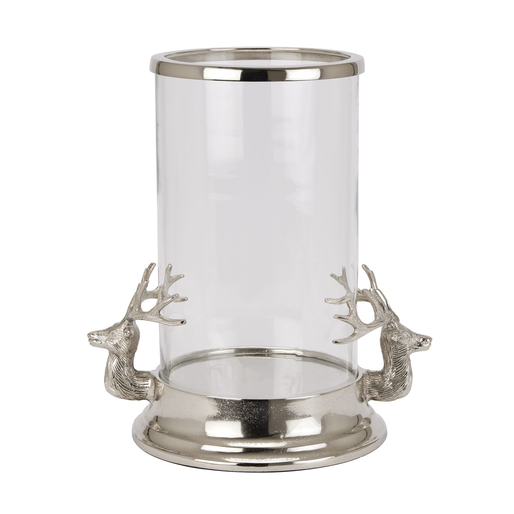 Silver Stag Heads Hurricane Lantern - Image 1