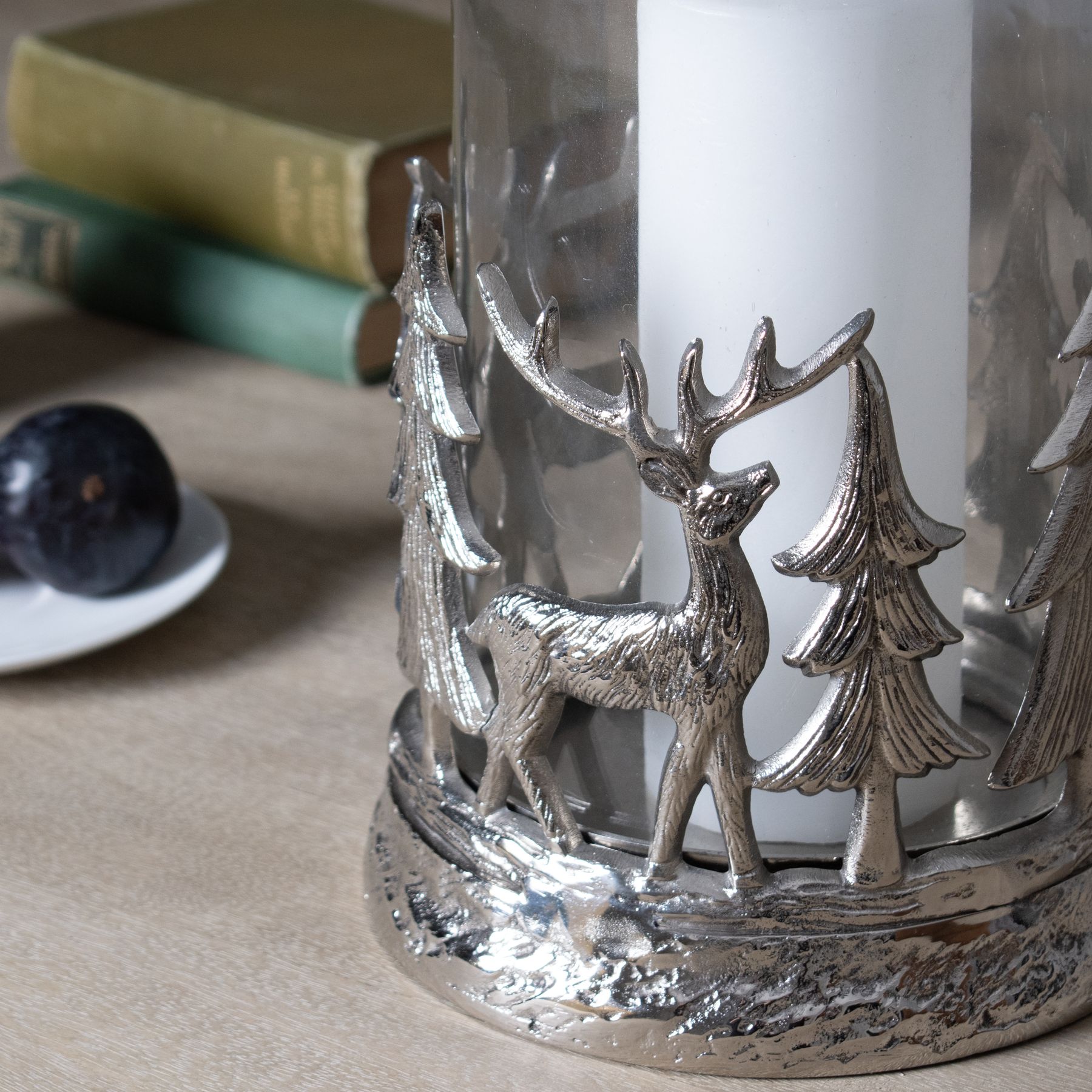 Silver Stag Scene Hurricane Lantern - Image 4