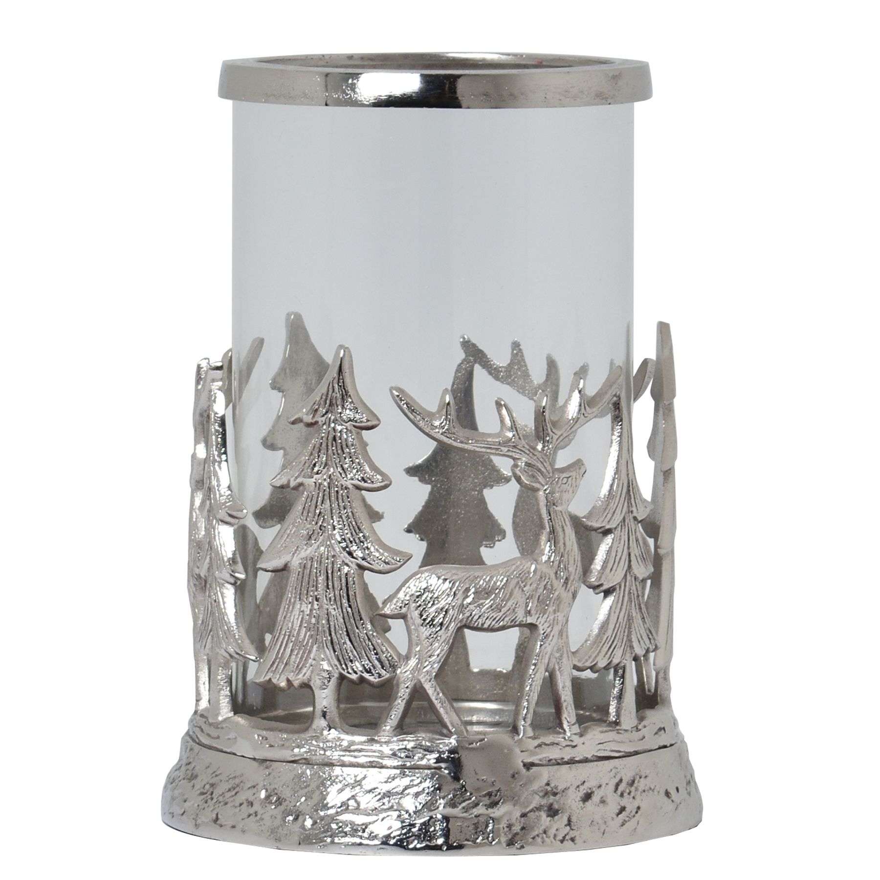 Silver Stag Scene Hurricane Lantern - Image 1