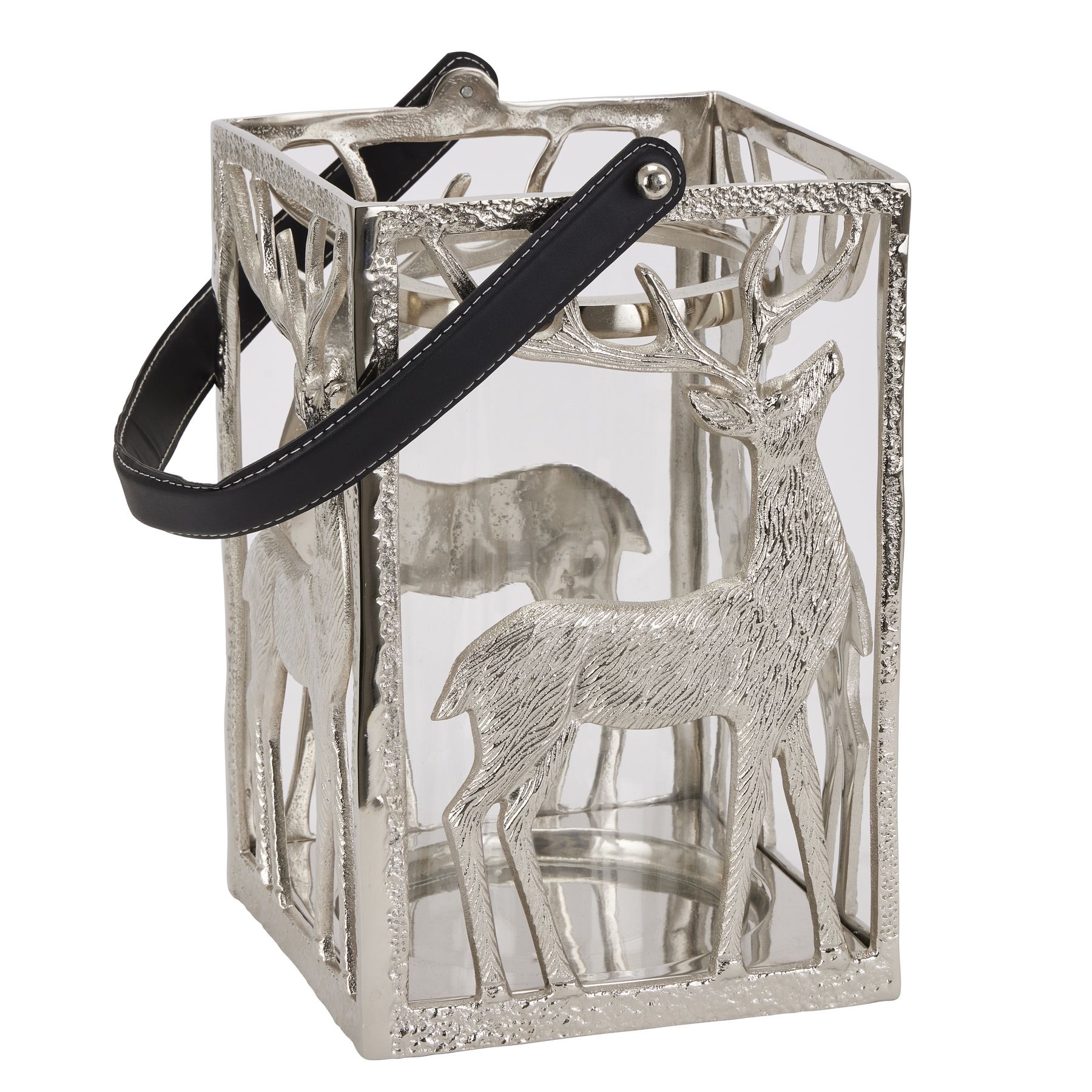 Silver Stag Hurricane Square Lantern With Black Strap - Image 1