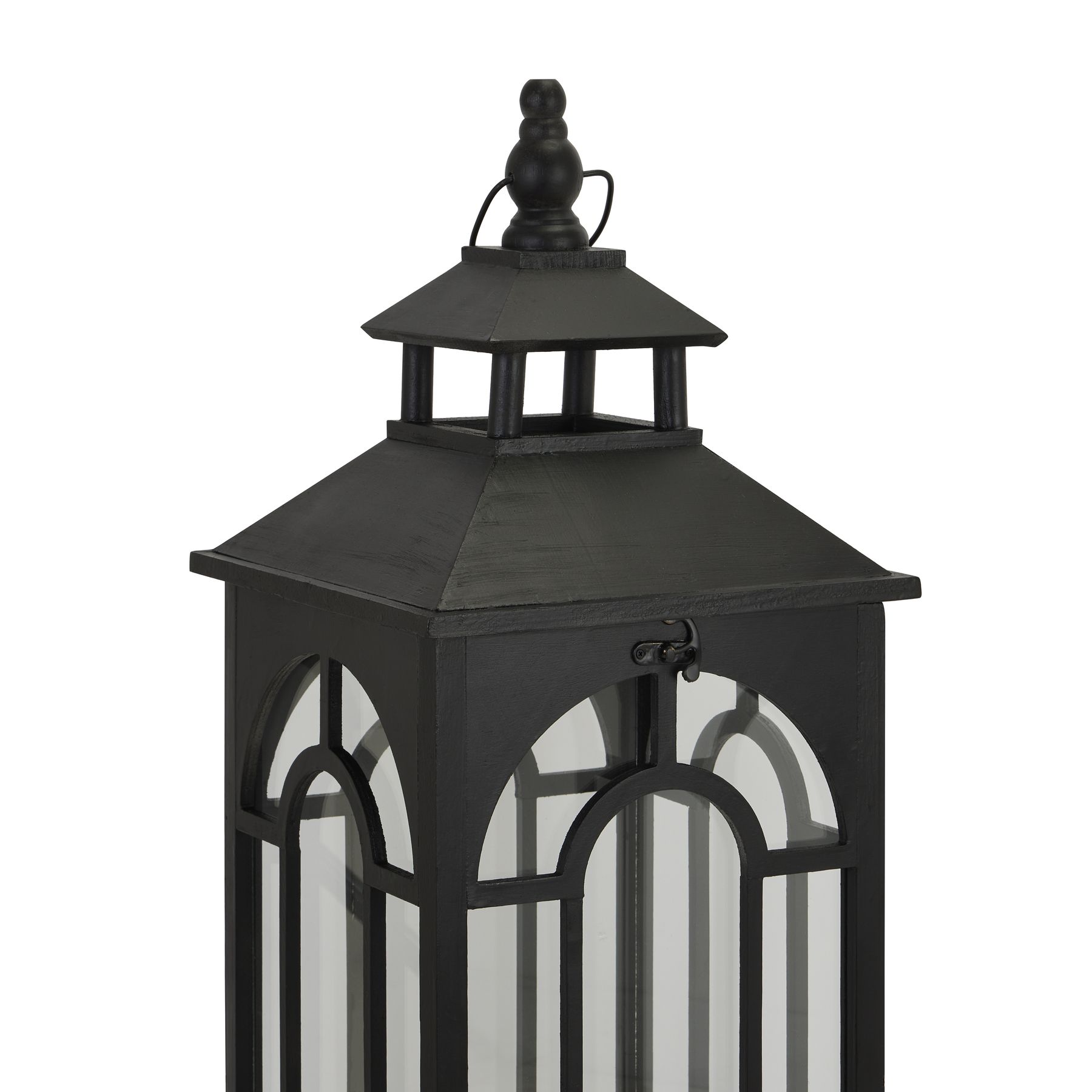 Set Of Three Black Wooden Lanterns With Archway Design - Image 3