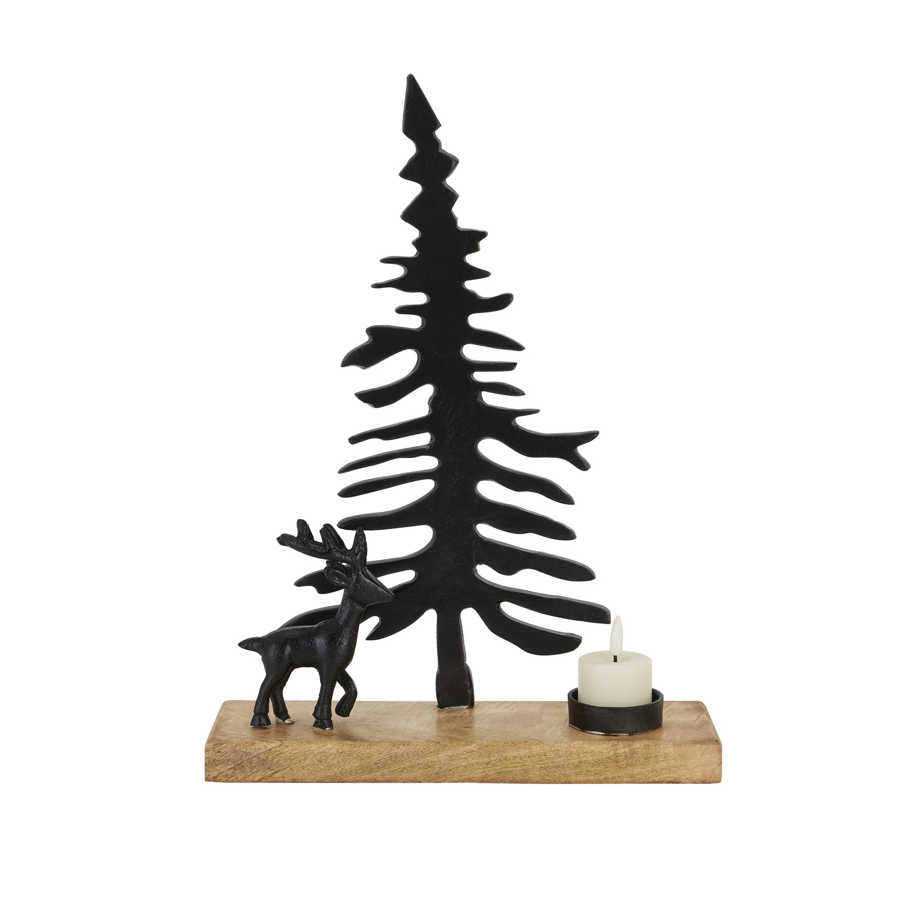 Large Cast Tree And Stag Black Candle Holder Ornament - Image 2
