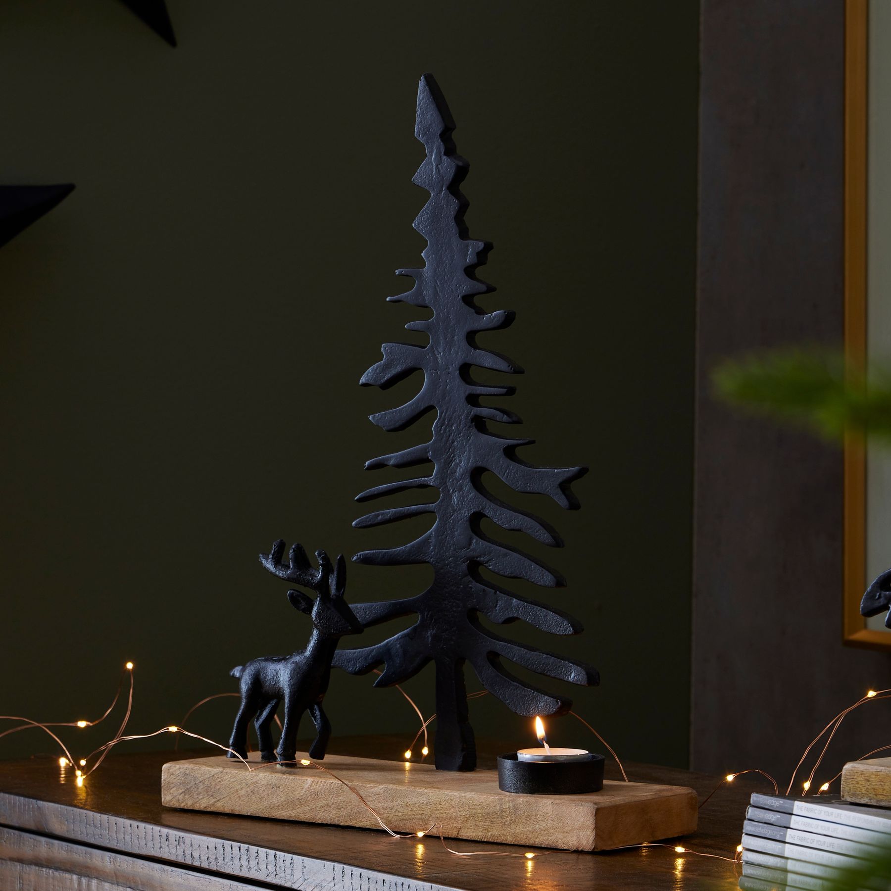 Large Cast Tree And Stag Black Candle Holder Ornament - Image 3