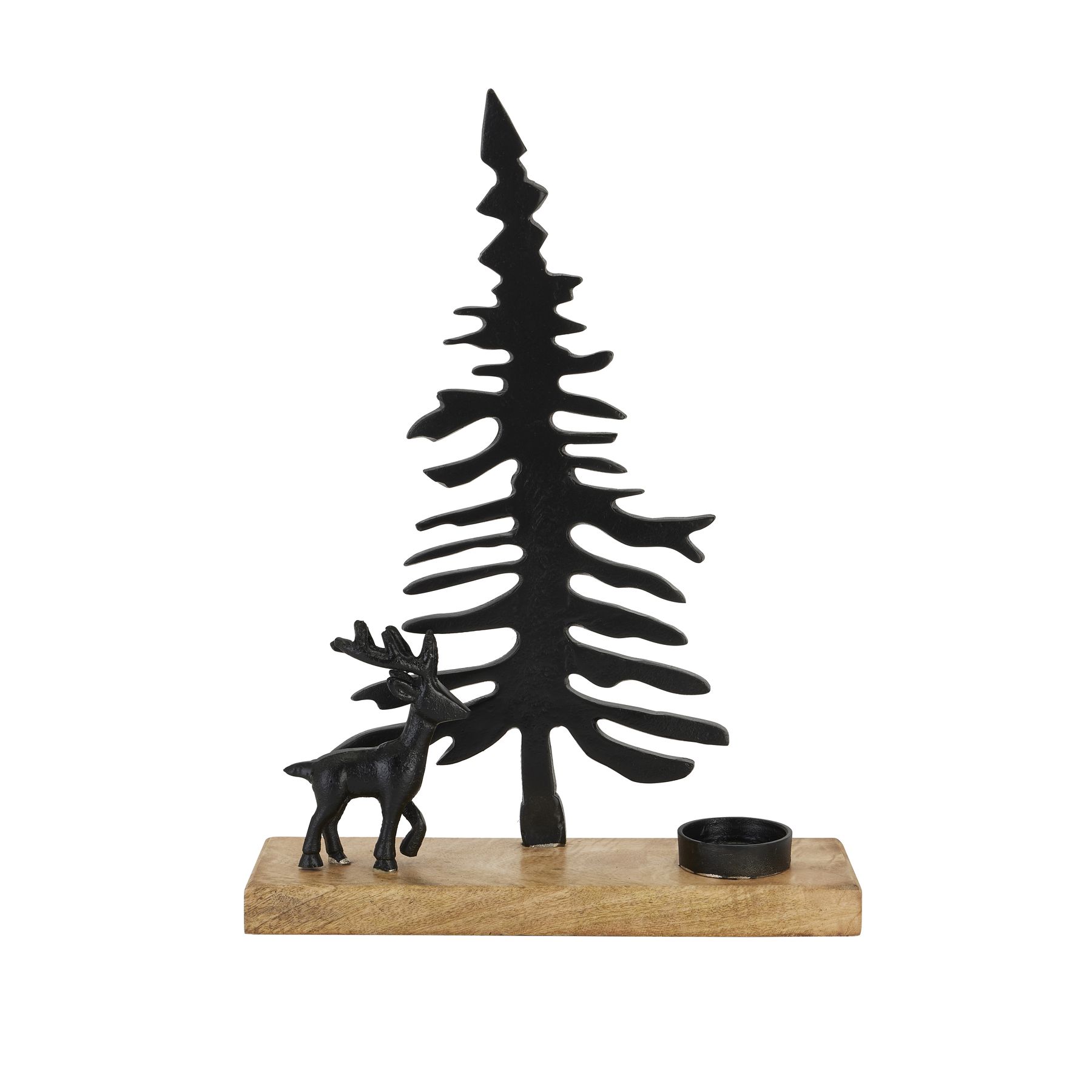 Large Cast Tree And Stag Black Candle Holder Ornament - Image 1