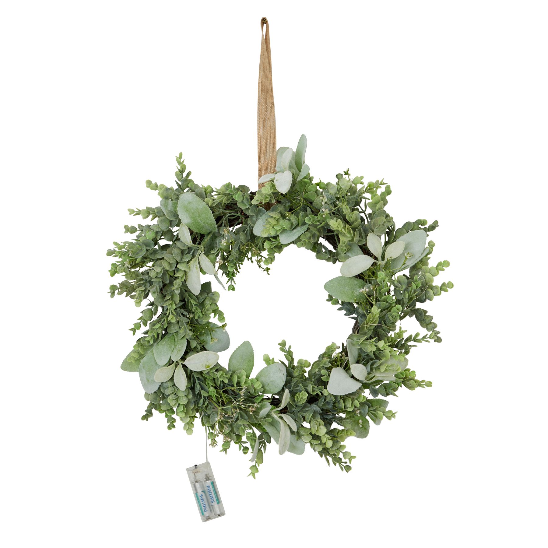LED Winter Wreath With Eucalyptus And Lambs Ear - Image 2