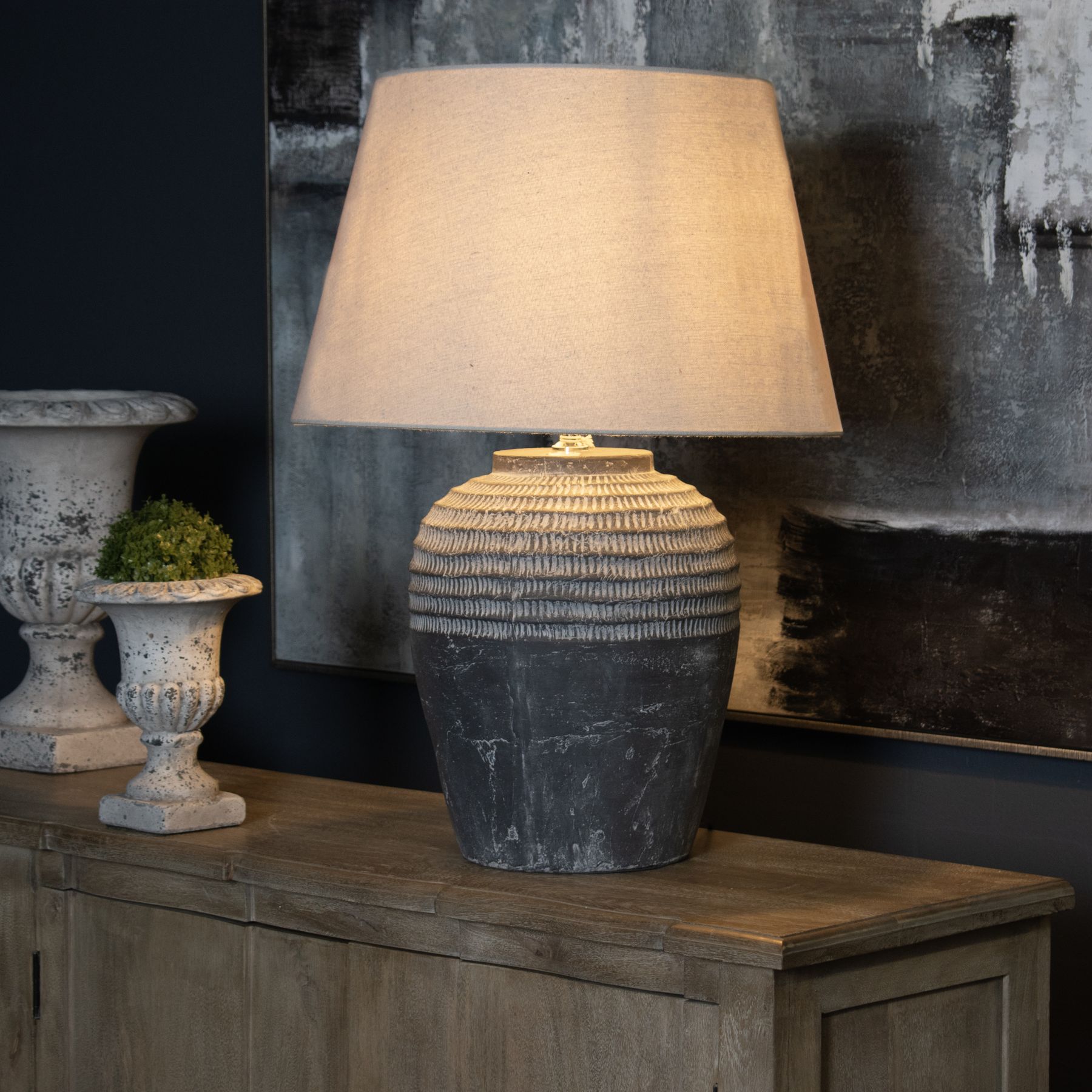 Amalfi Grey Stone Carved Lamp - Image 6