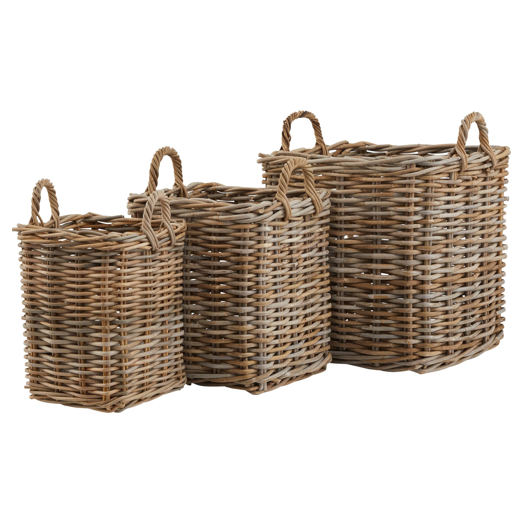 Set of 3 Kubu Rattan Square Storage Baskets - Image 1