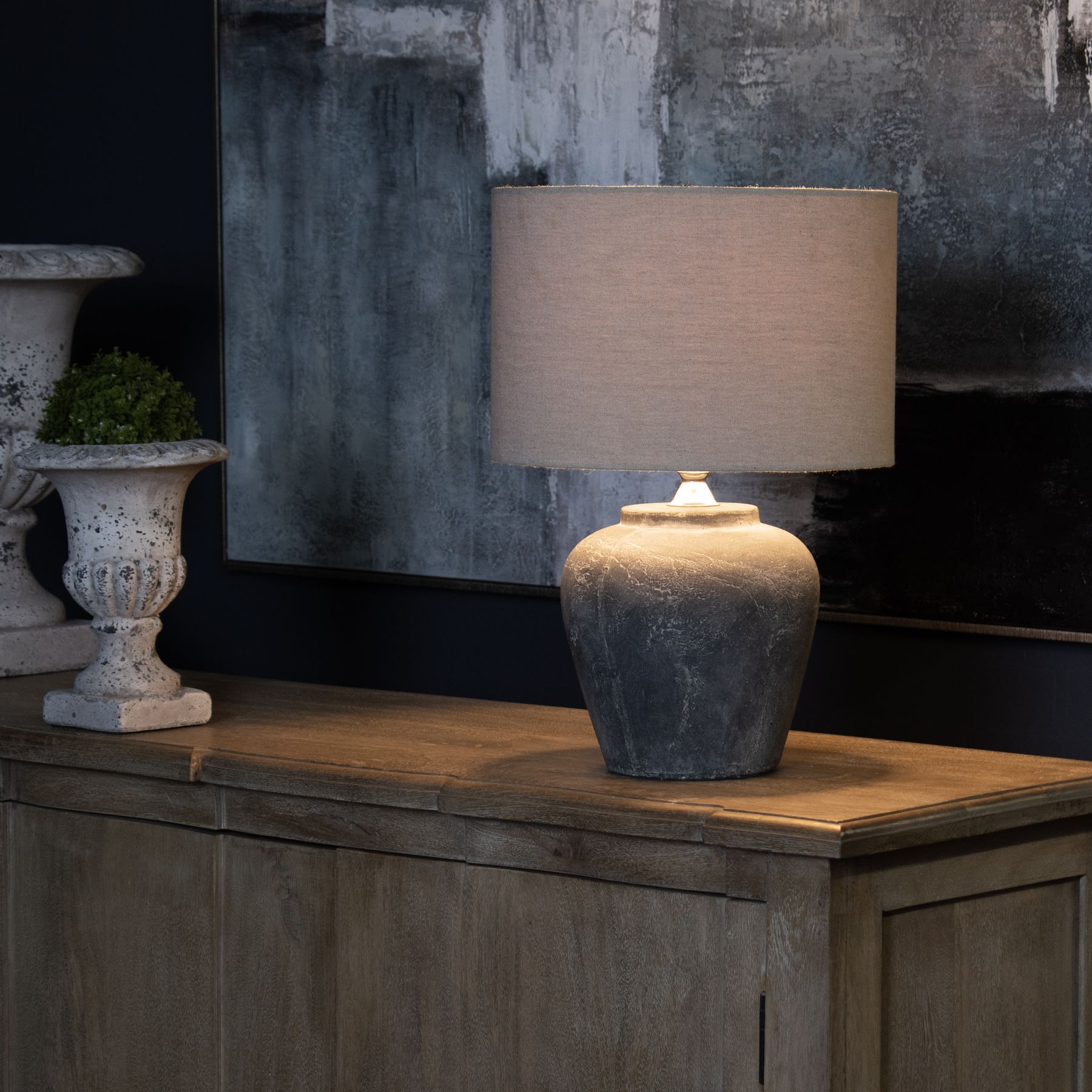 Amalfi Grey Table Lamp With Linen Shade - Image 6