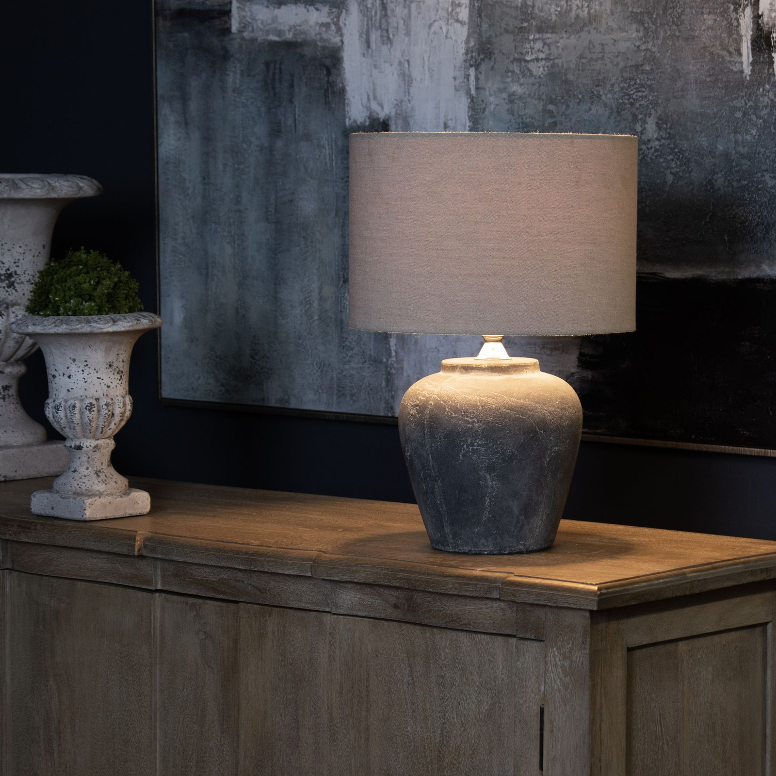 Amalfi Grey Table Lamp With Linen Shade - Image 7