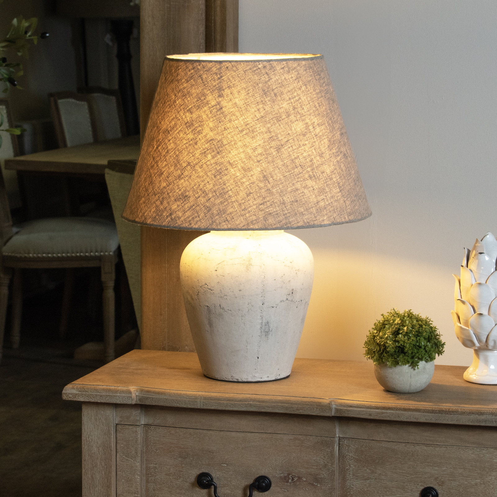 Darcy Antique White Table Lamp With Linen Shade - Image 7