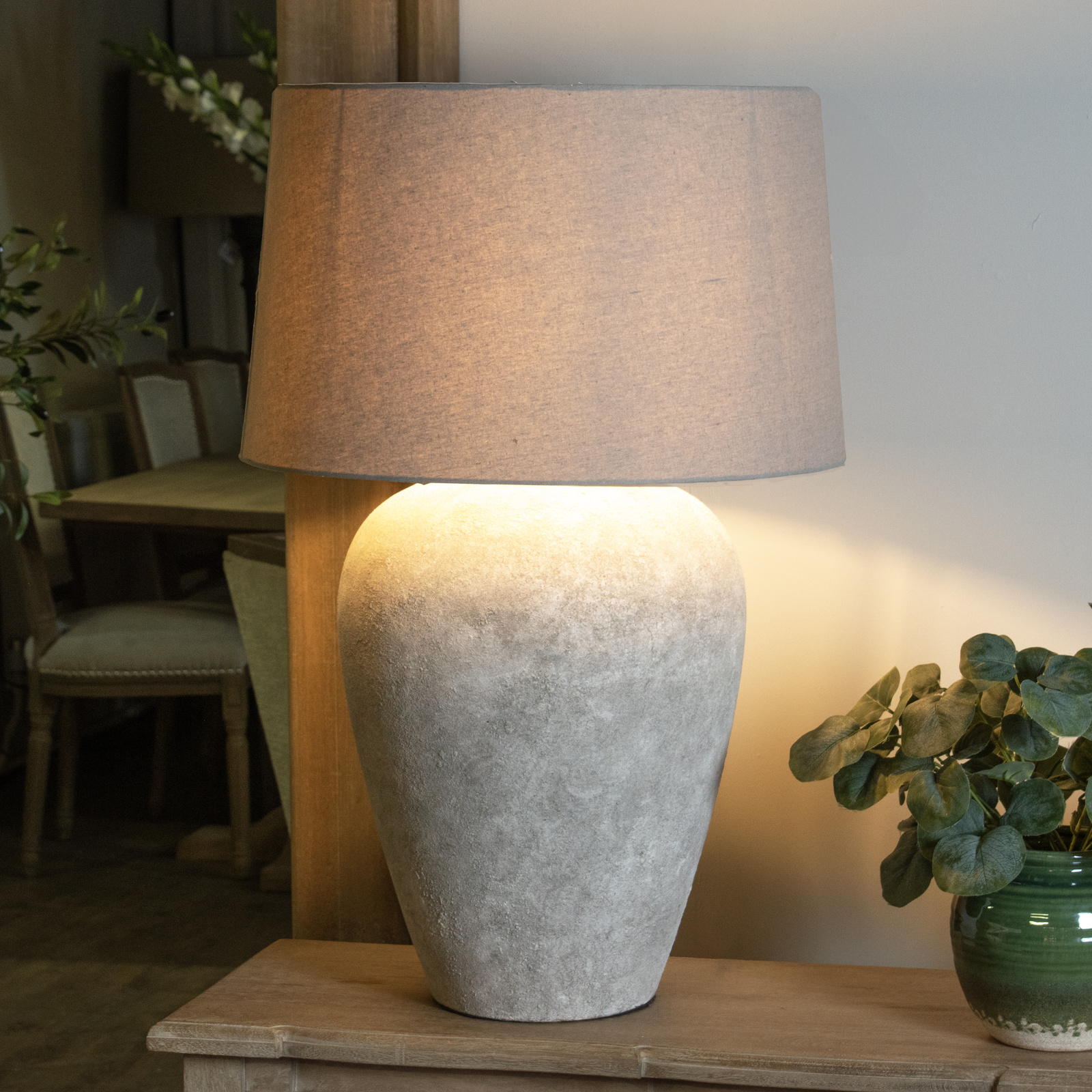 Athena Aged Stone Tall Table Lamp With Linen Shade - Image 7