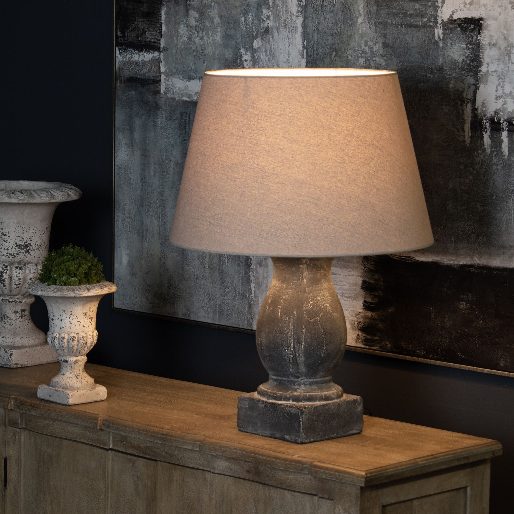 Amalfi Grey Pillar Table Lamp With Linen Shade - Image 6
