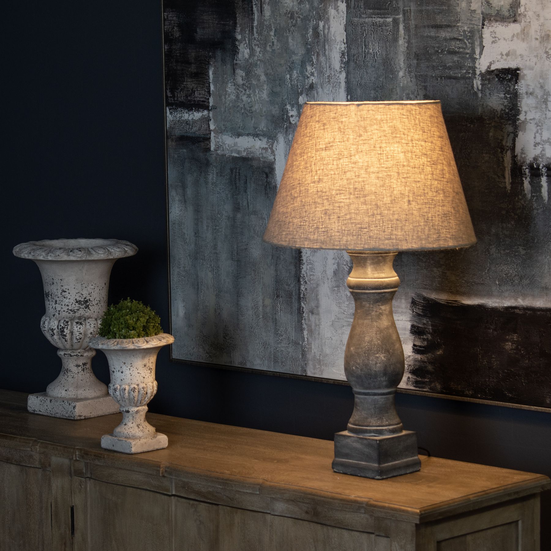 Amalfi Grey Candlestick Table Lamp With Linen Shade - Image 6