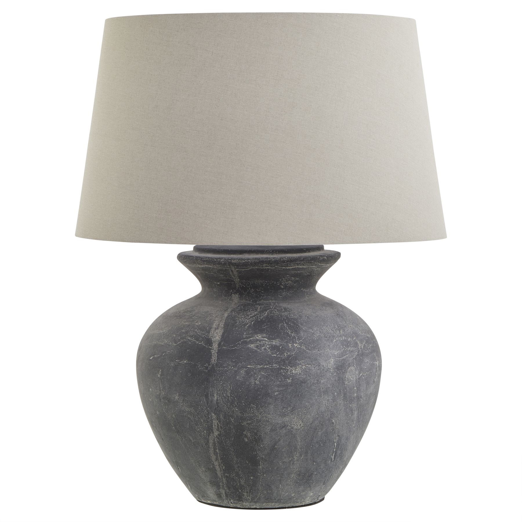 Amalfi Grey Round Table Lamp With Linen Shade - Image 1