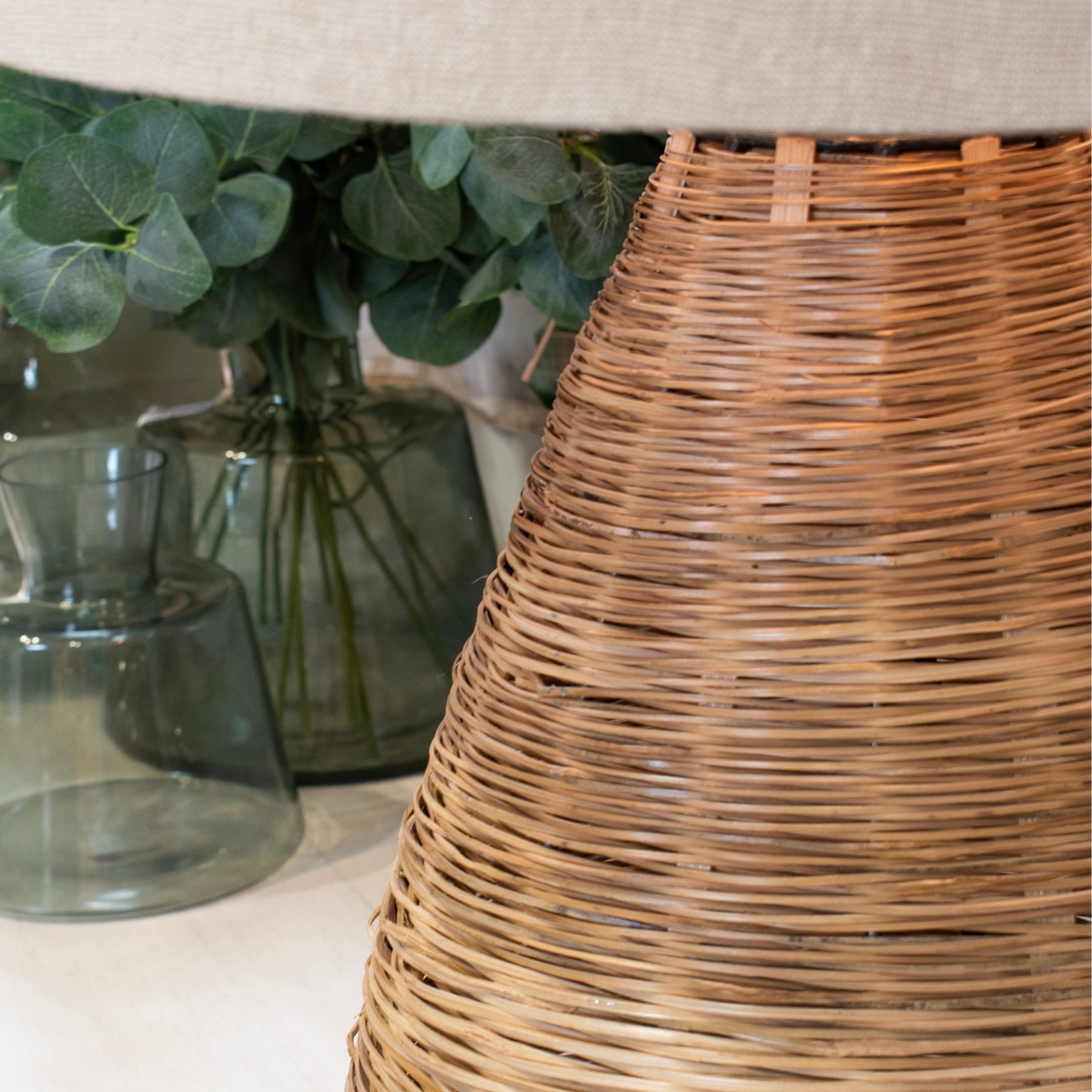 Conical Wicker Table Lamp With Linen Shade - Image 7