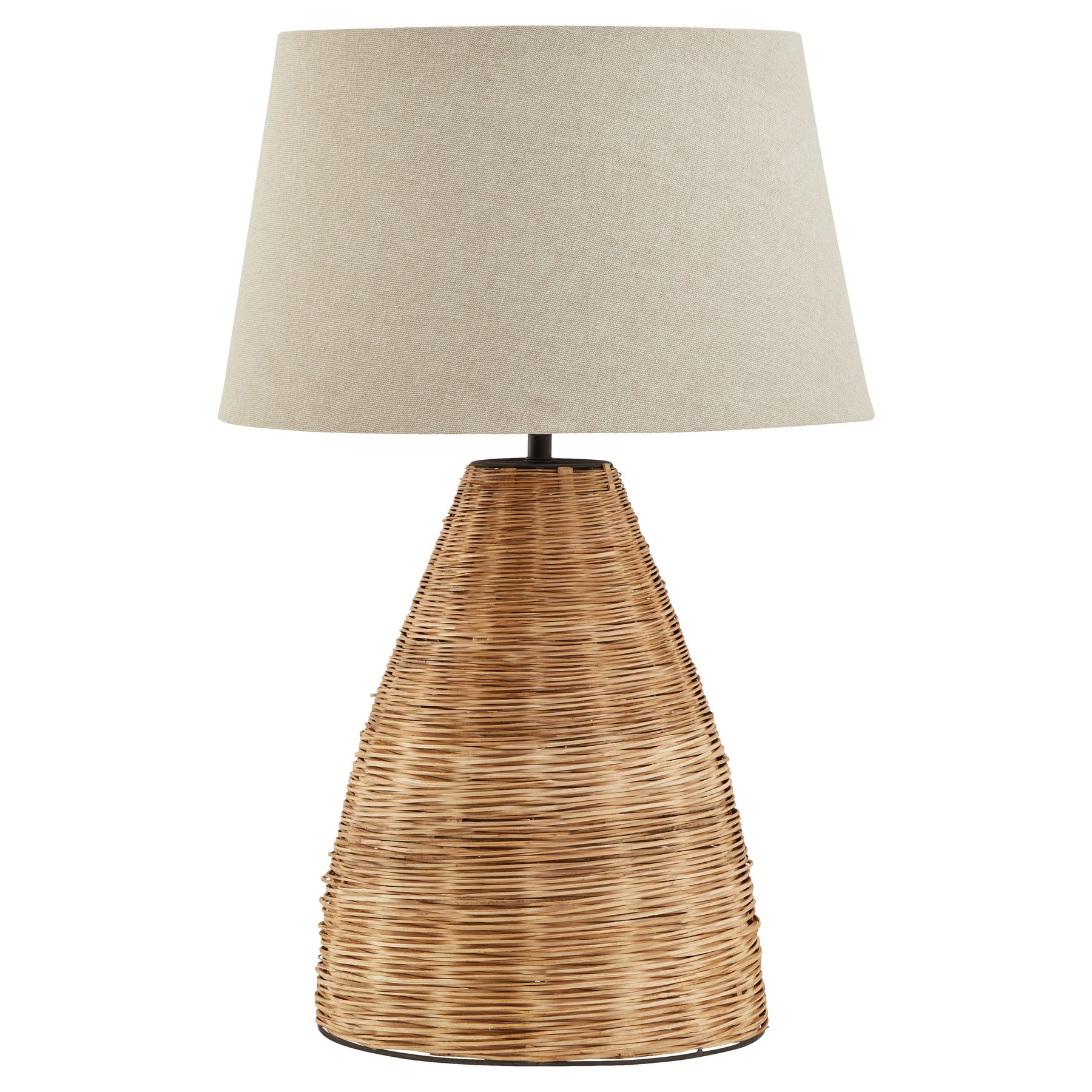 Conical Wicker Table Lamp With Linen Shade - Image 1