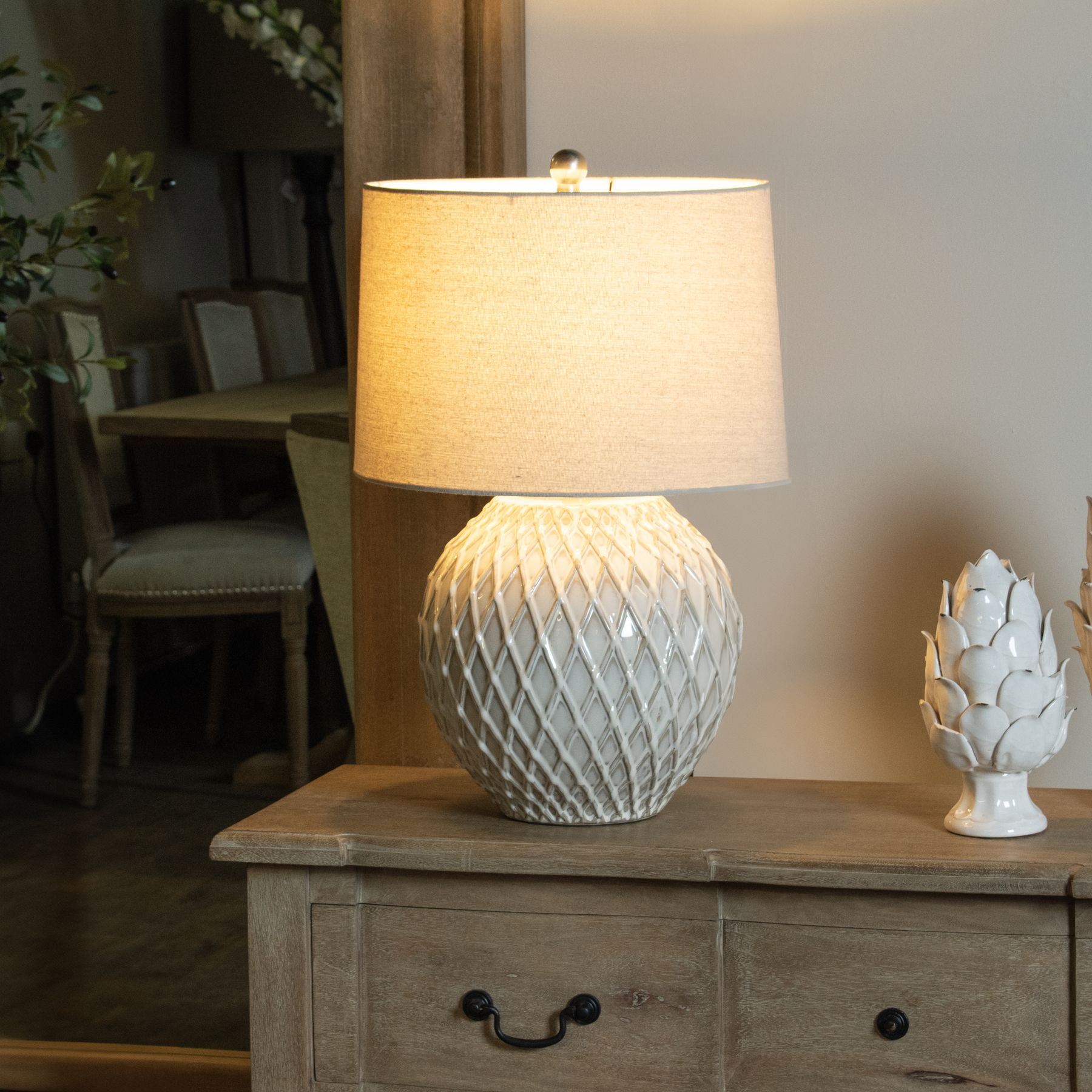Lattice Ceramic Table Lamp With Linen Shade - Image 8