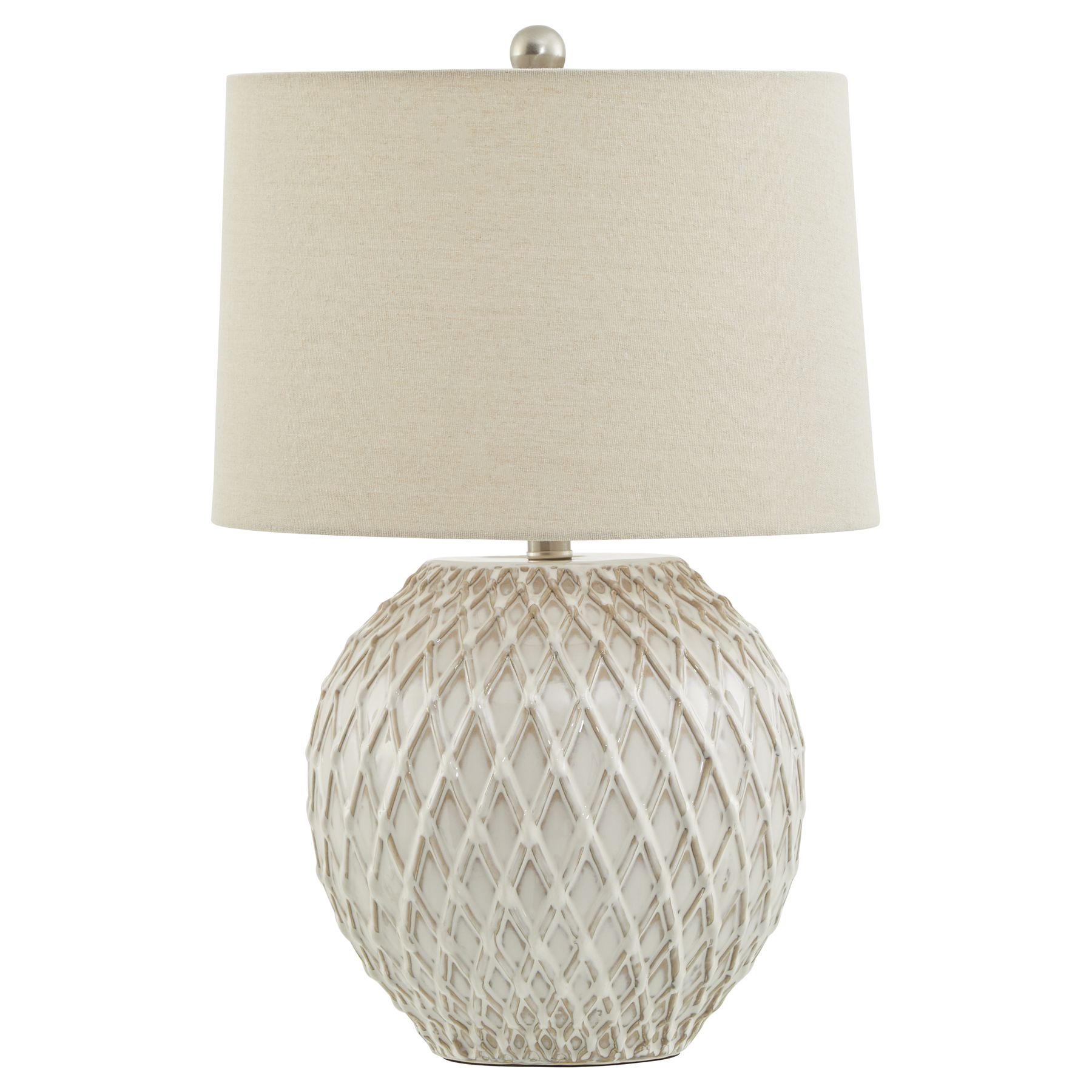 Lattice Ceramic Table Lamp With Linen Shade - Image 1