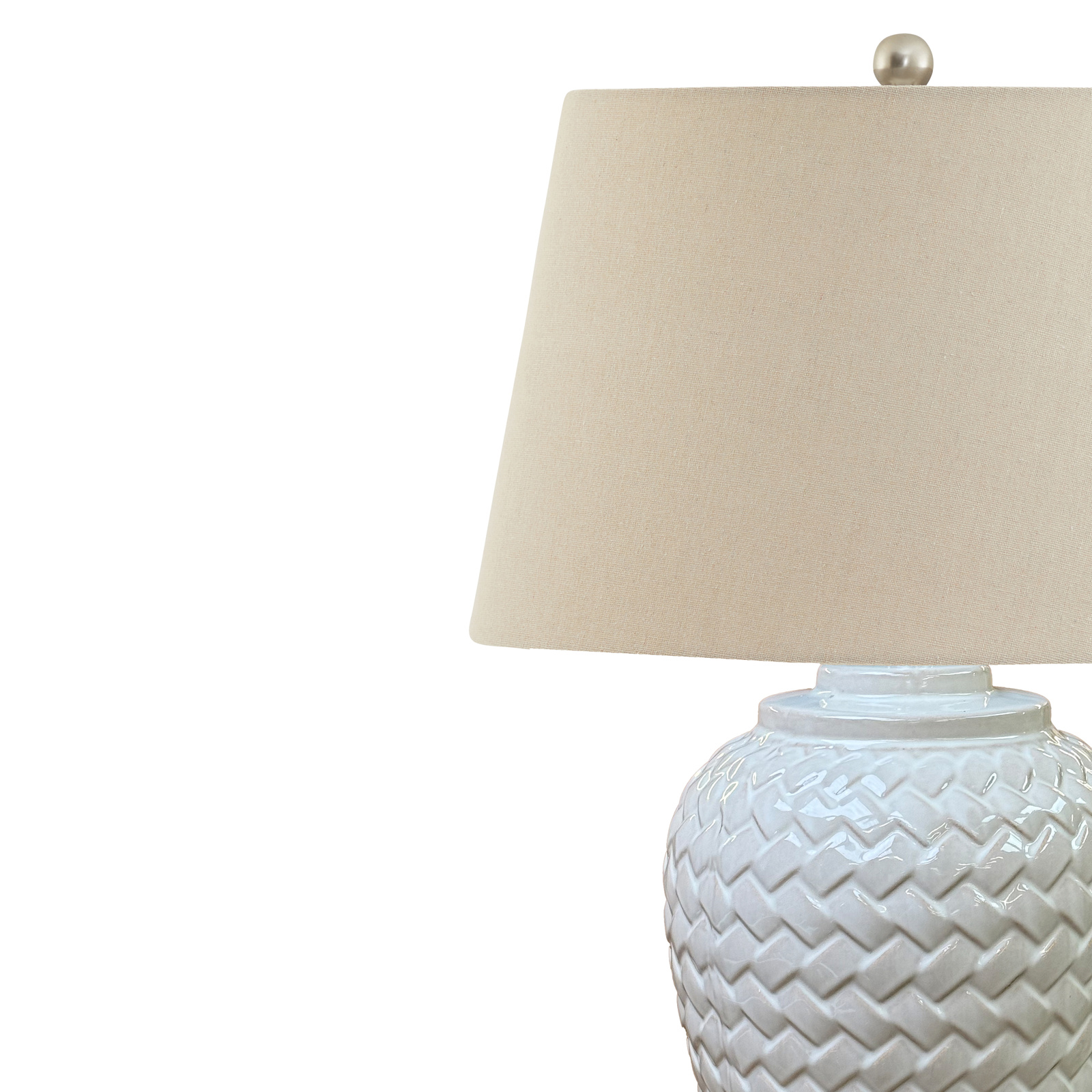 Woven Ceramic Table Lamp With Linen Shade - Image 3