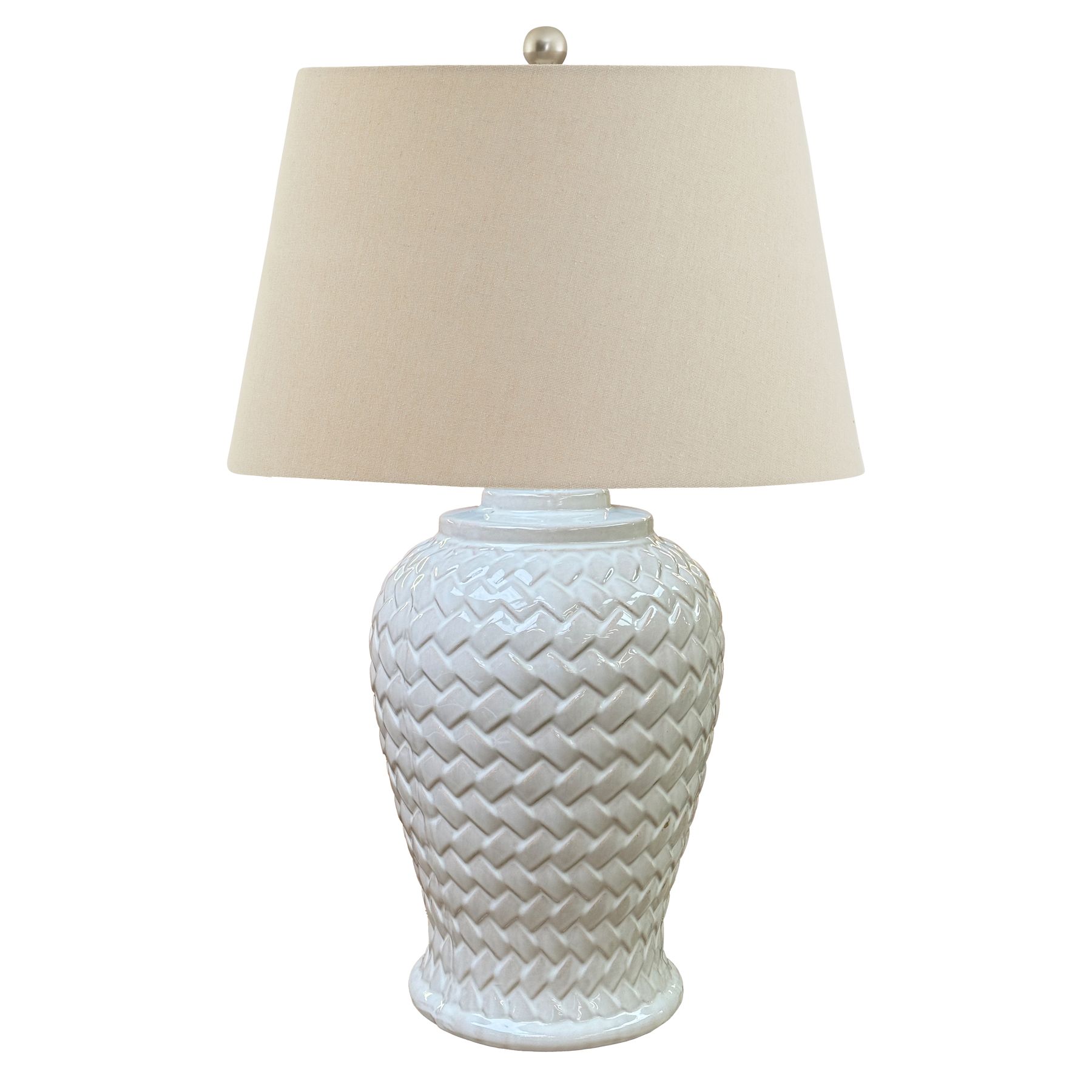 Woven Ceramic Table Lamp With Linen Shade - Image 1