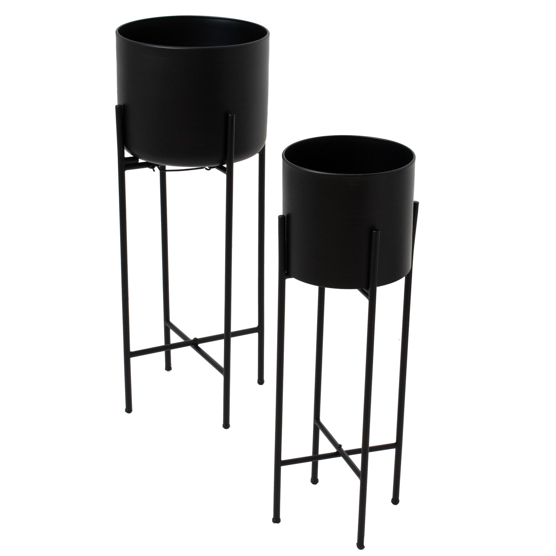 Set Of Two Matt Black Planters On Stand Wholesale by Hill Interiors