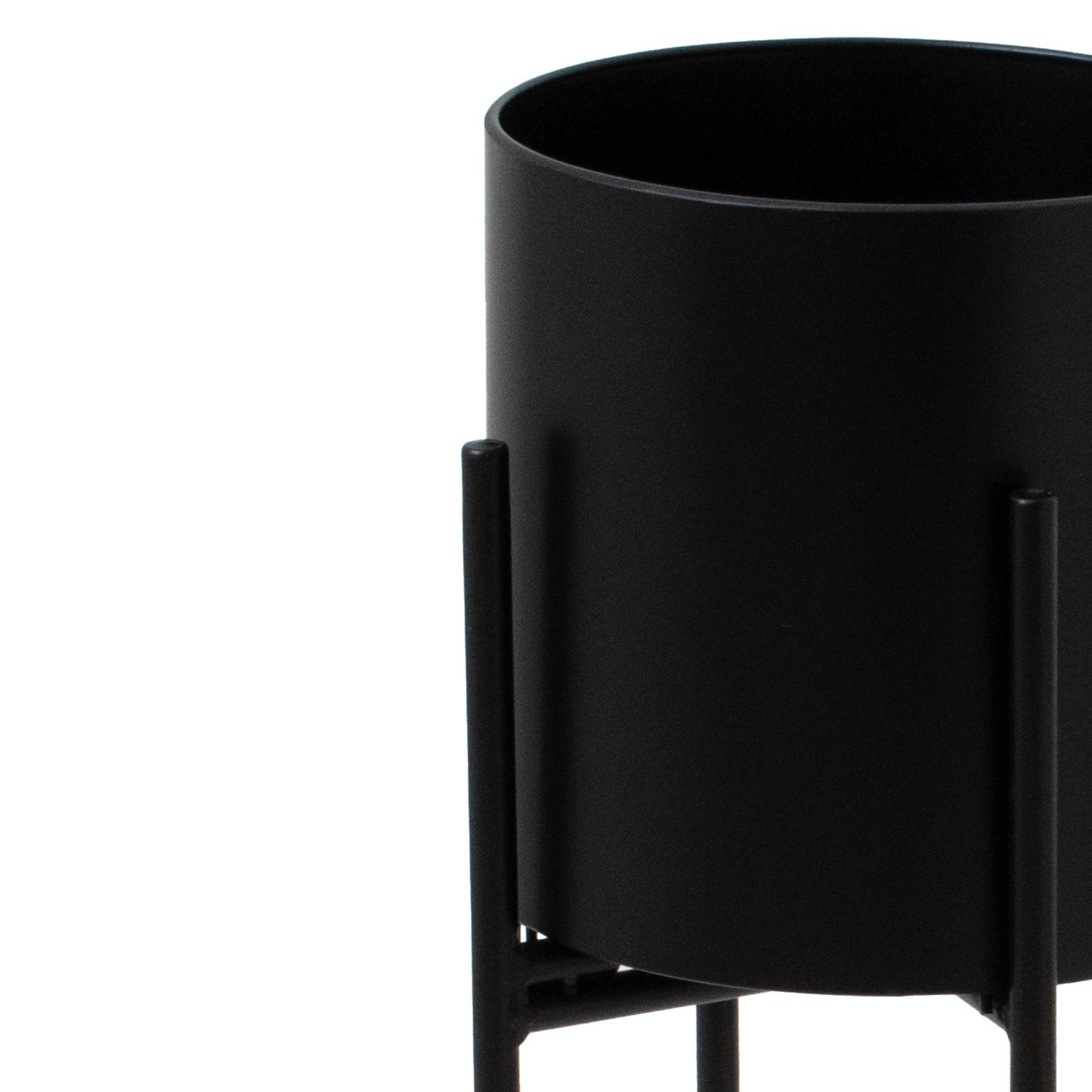 Matt Black Cylindrical Planter On Black Frame - Image 2