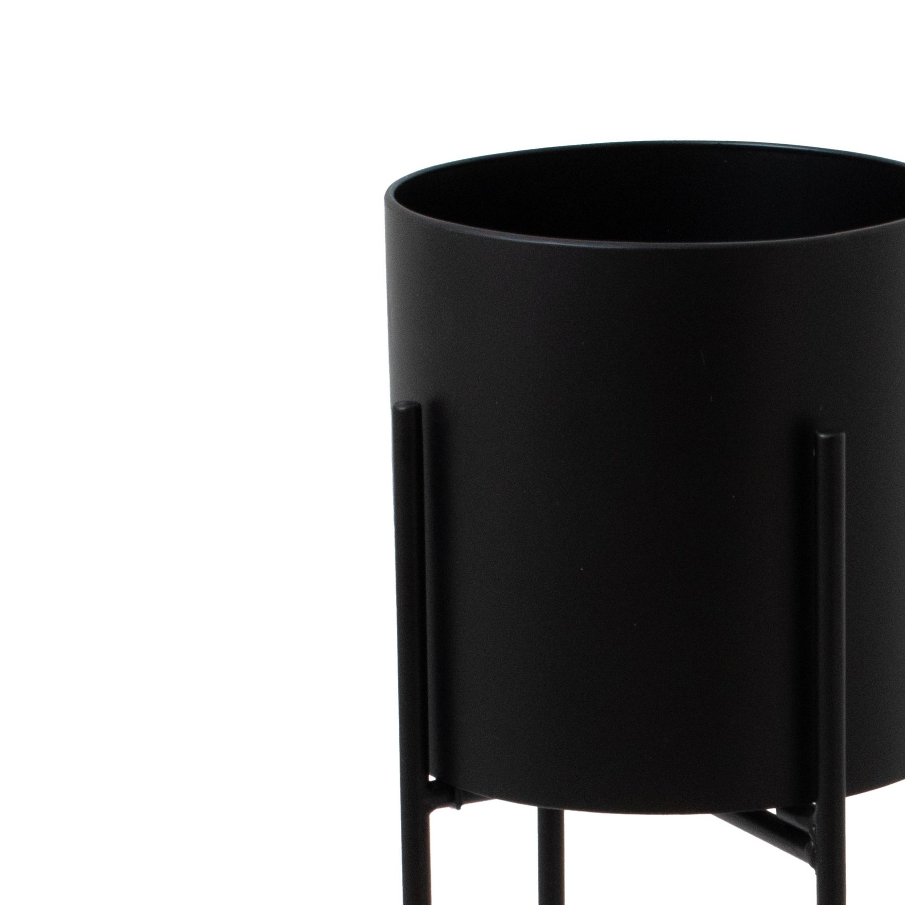 Large Matt Black Cylindrical Planter On Black Frame - Image 2