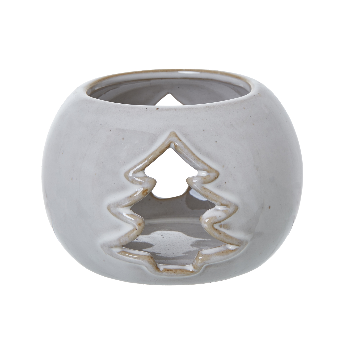 White Ceramic Tree Cut-Out Round Tealight Holder - Image 1