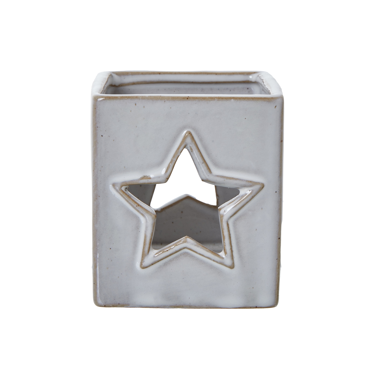 White Ceramic Star Cut-Out Square Tealight Holder - Image 1