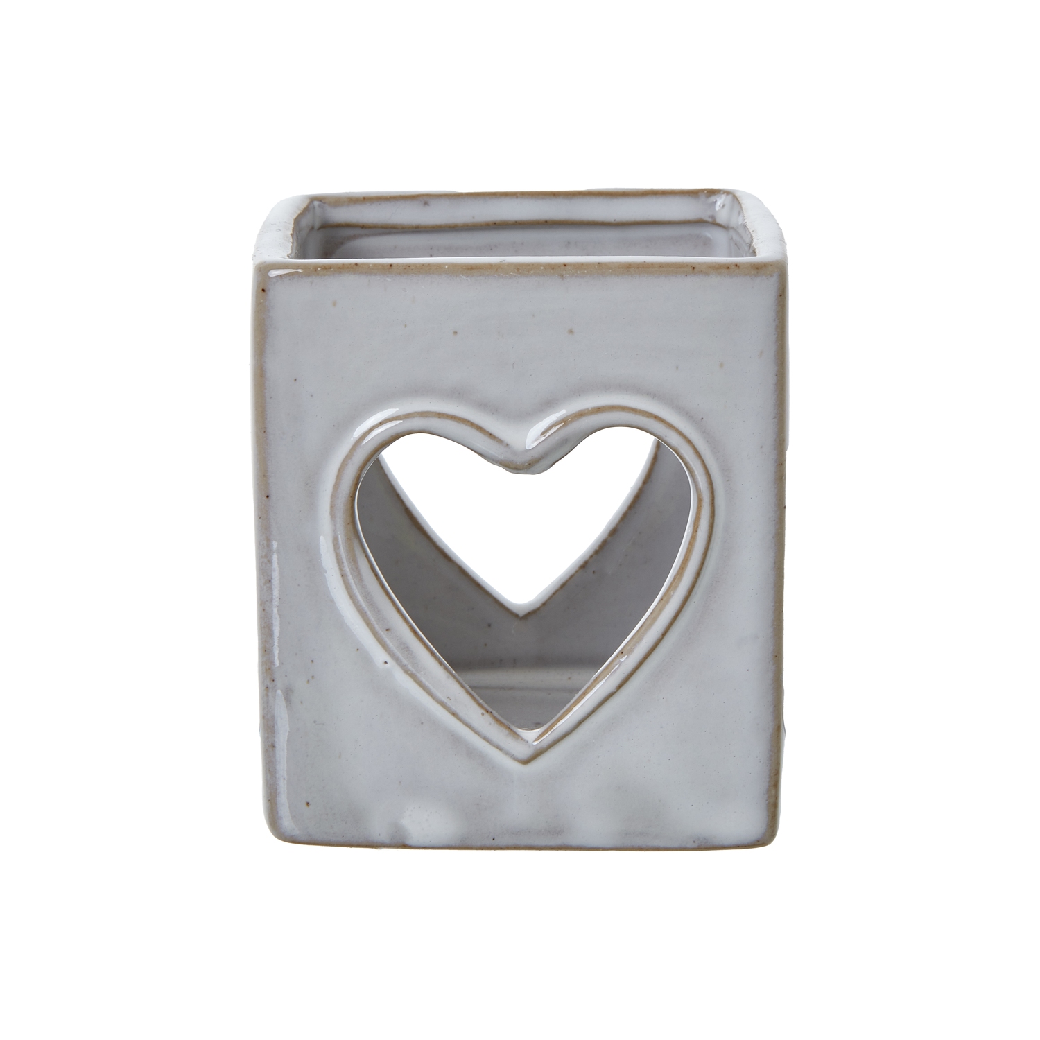 White Ceramic Heart Cut-Out Square Tealight Holder - Image 1