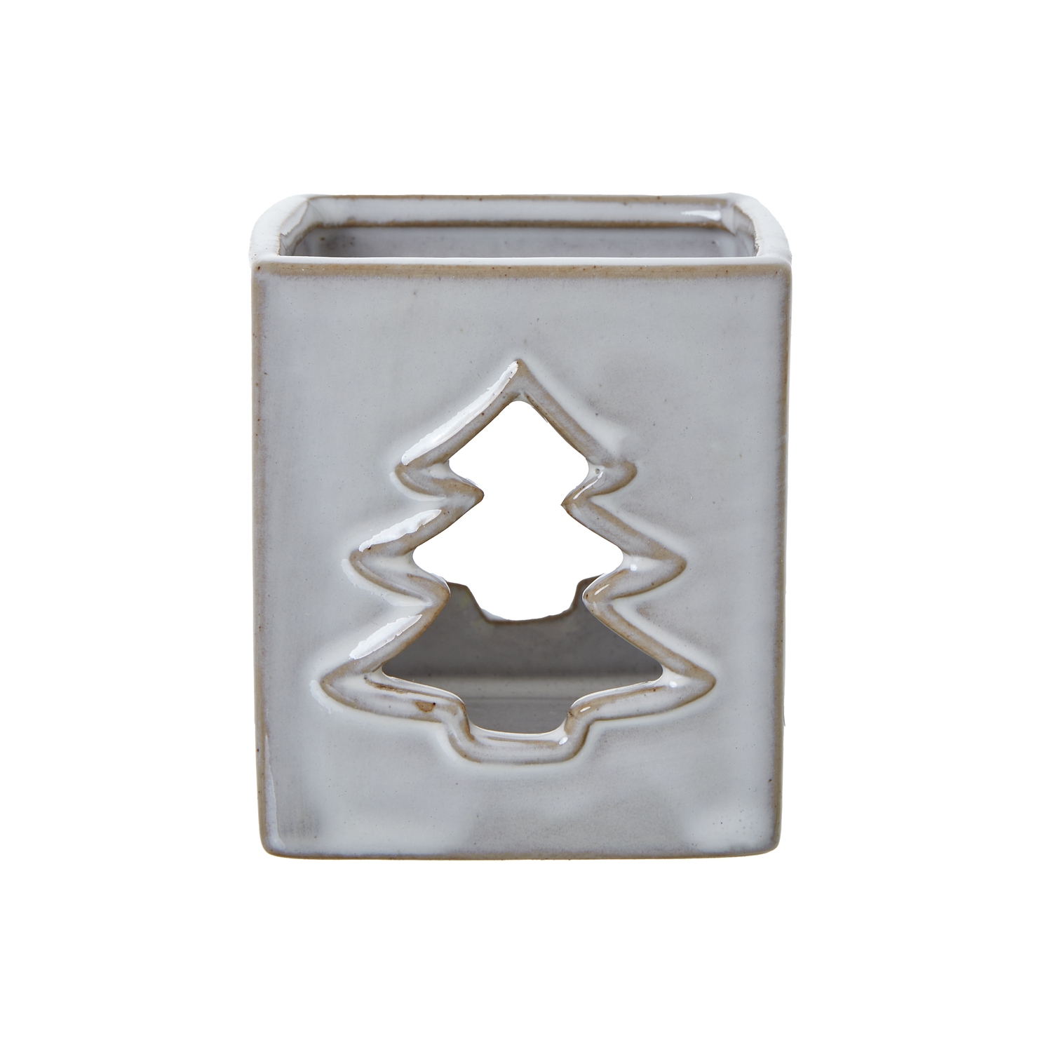 White Ceramic Tree Cut-Out Square Tealight Holder - Image 1