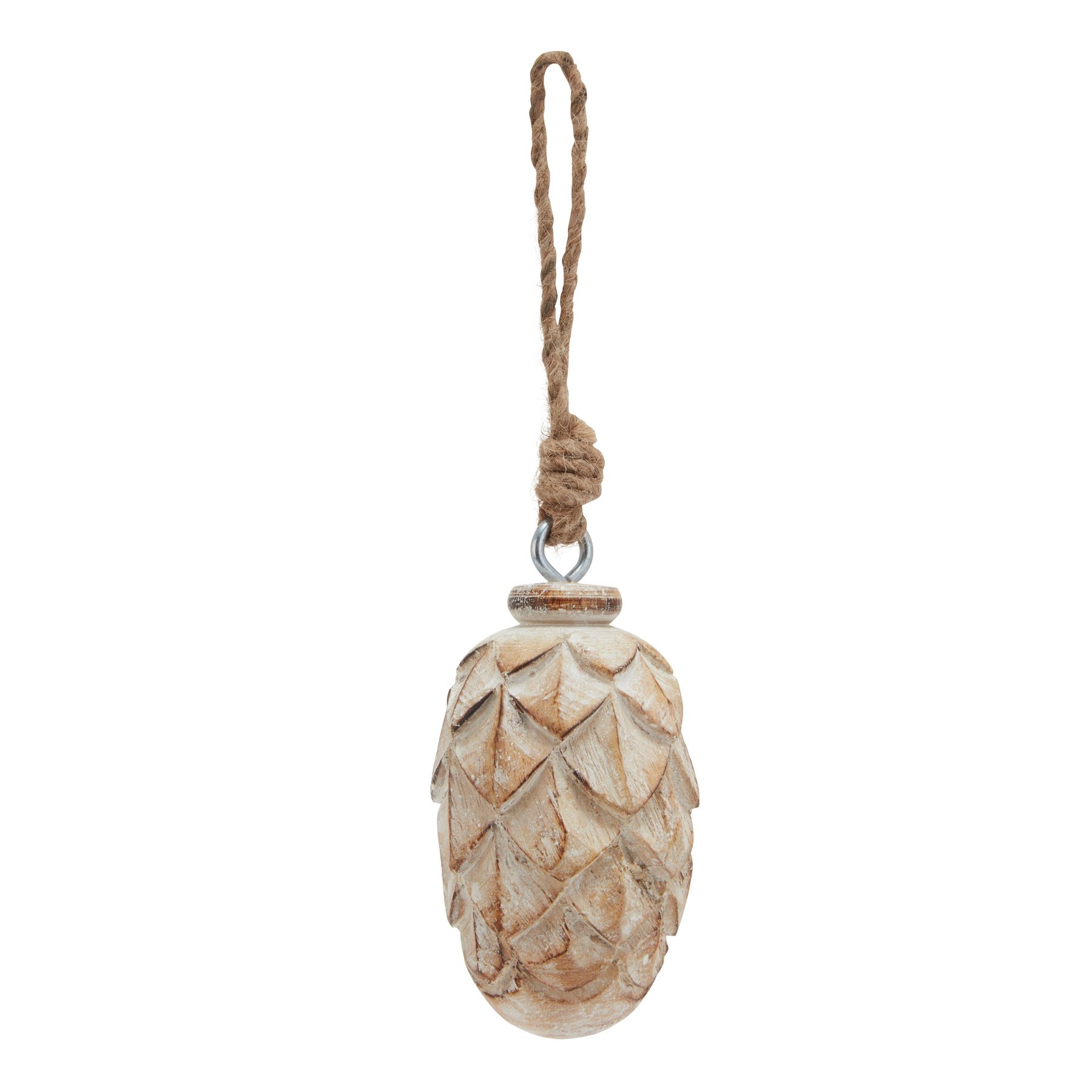 Antique White Wash Small Pine Cone Bauble - Image 1